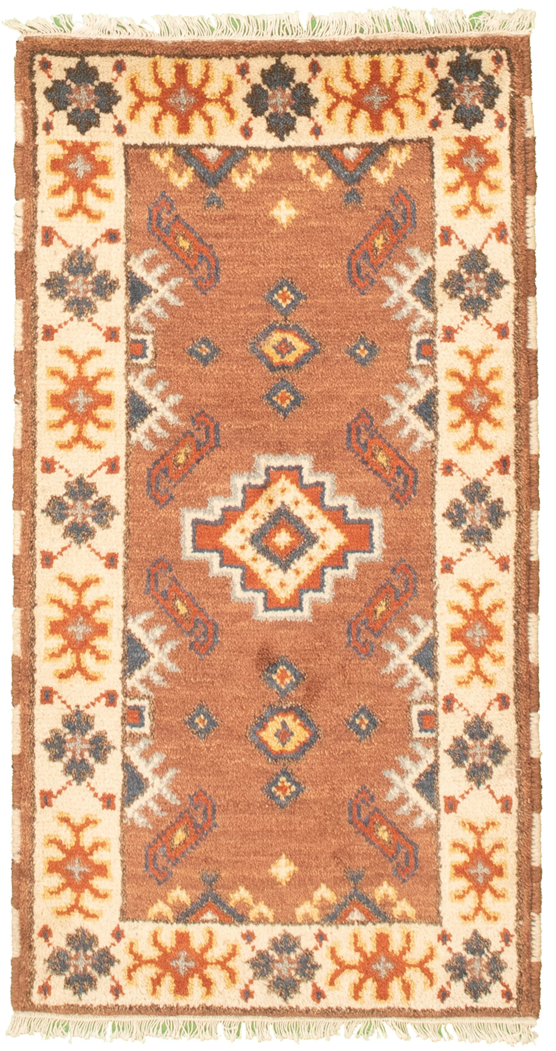 Hand-knotted Royal Kazak Brown Cotton Rug 2'1" x 4'0"  Size: 2'1" x 4'0"  
