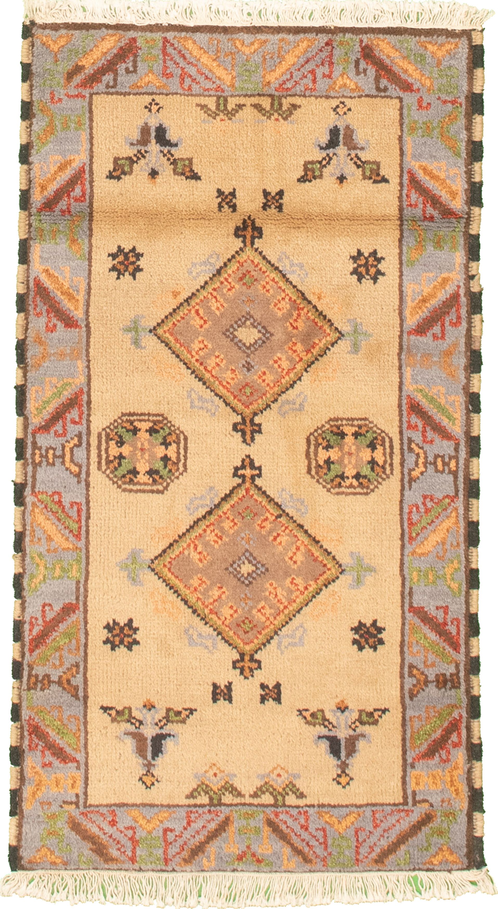 Hand-knotted Royal Kazak Tan Cotton Rug 2'1" x 4'0"  Size: 2'1" x 4'0"  