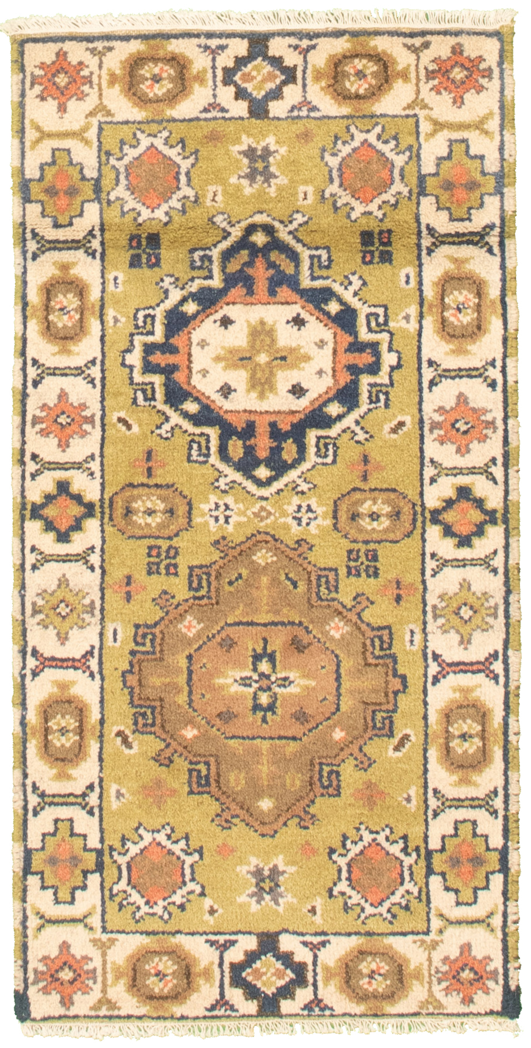 Hand-knotted Royal Kazak Olive Cotton Rug 2'1" x 4'0"  Size: 2'1" x 4'0"  