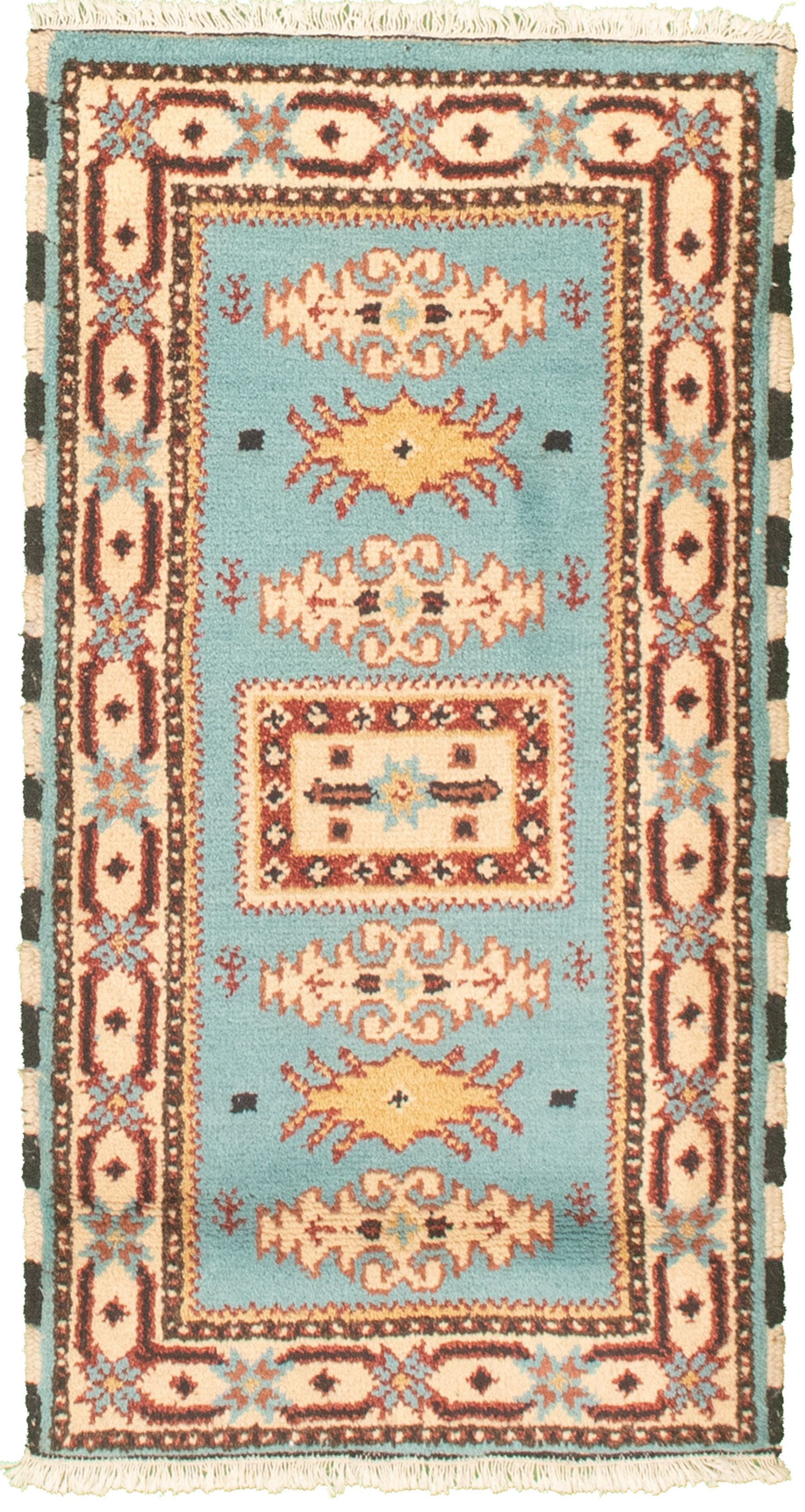 Hand-knotted Royal Kazak Turquoise Cotton Rug 2'1" x 4'0"  Size: 2'1" x 4'0"  