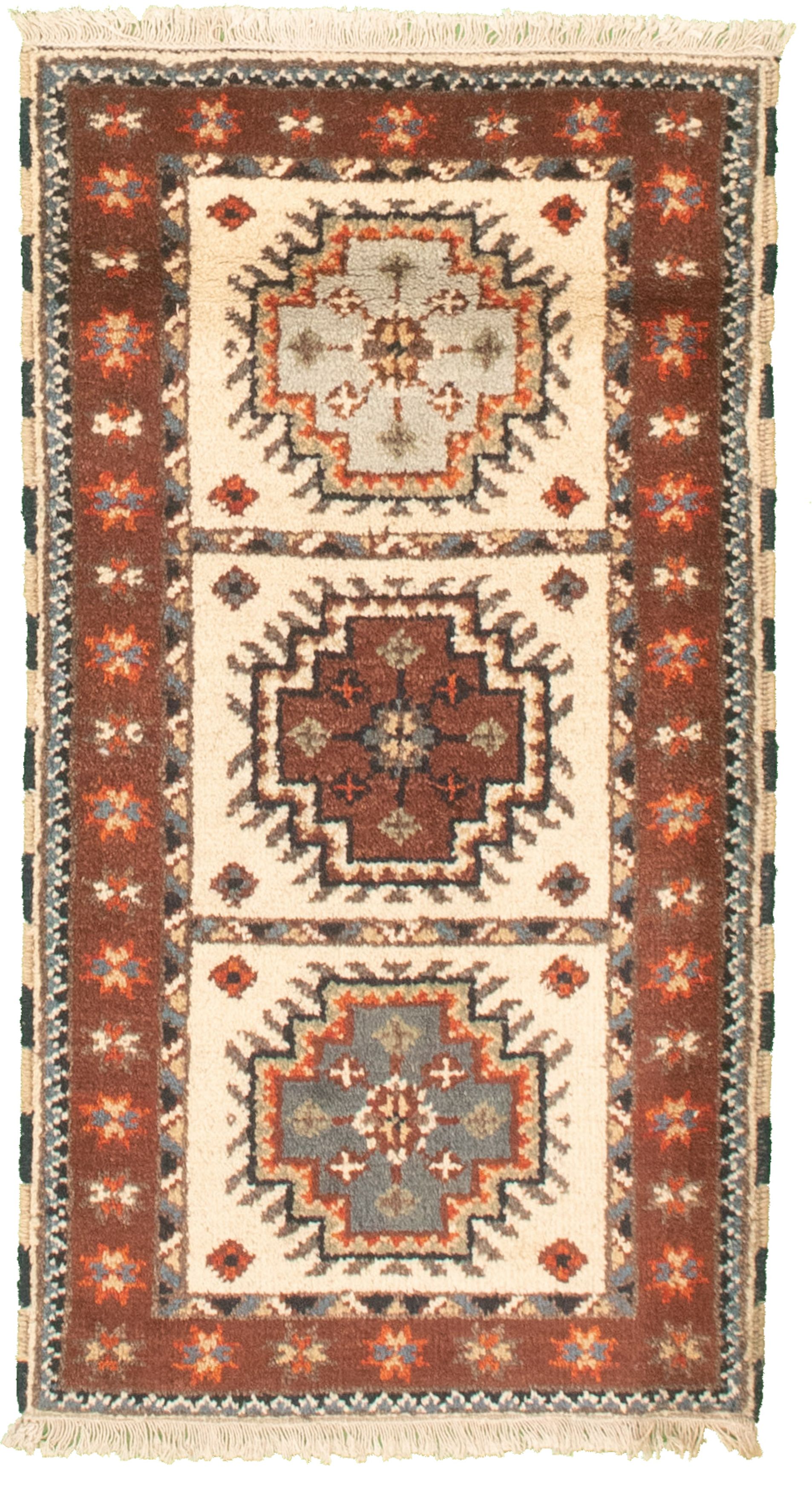 Hand-knotted Royal Kazak Cream Cotton Rug 2'1" x 4'0"  Size: 2'1" x 4'0"  