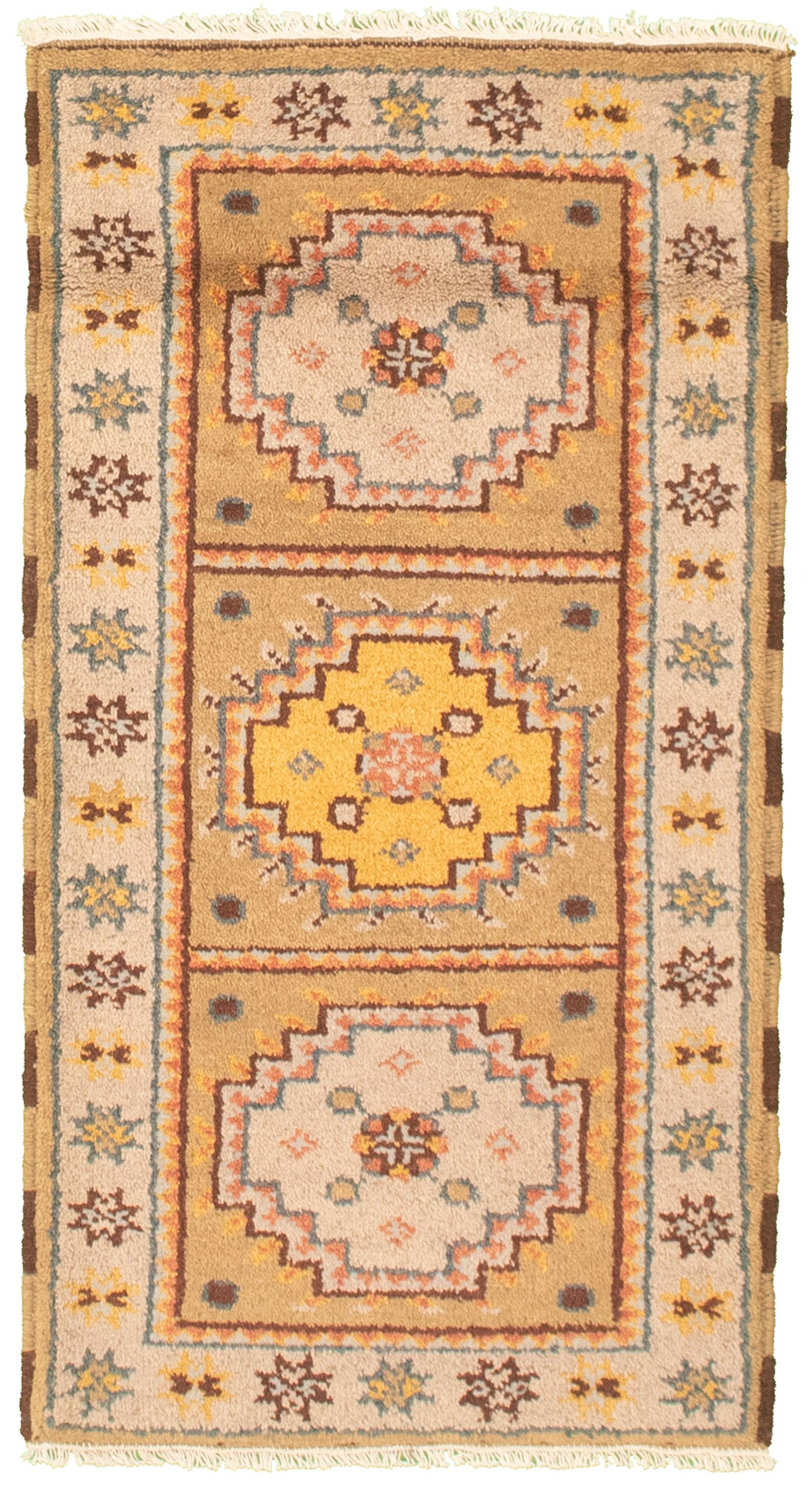 Hand-knotted Royal Kazak Tan Cotton Rug 2'1" x 4'0"  Size: 2'1" x 4'0"  