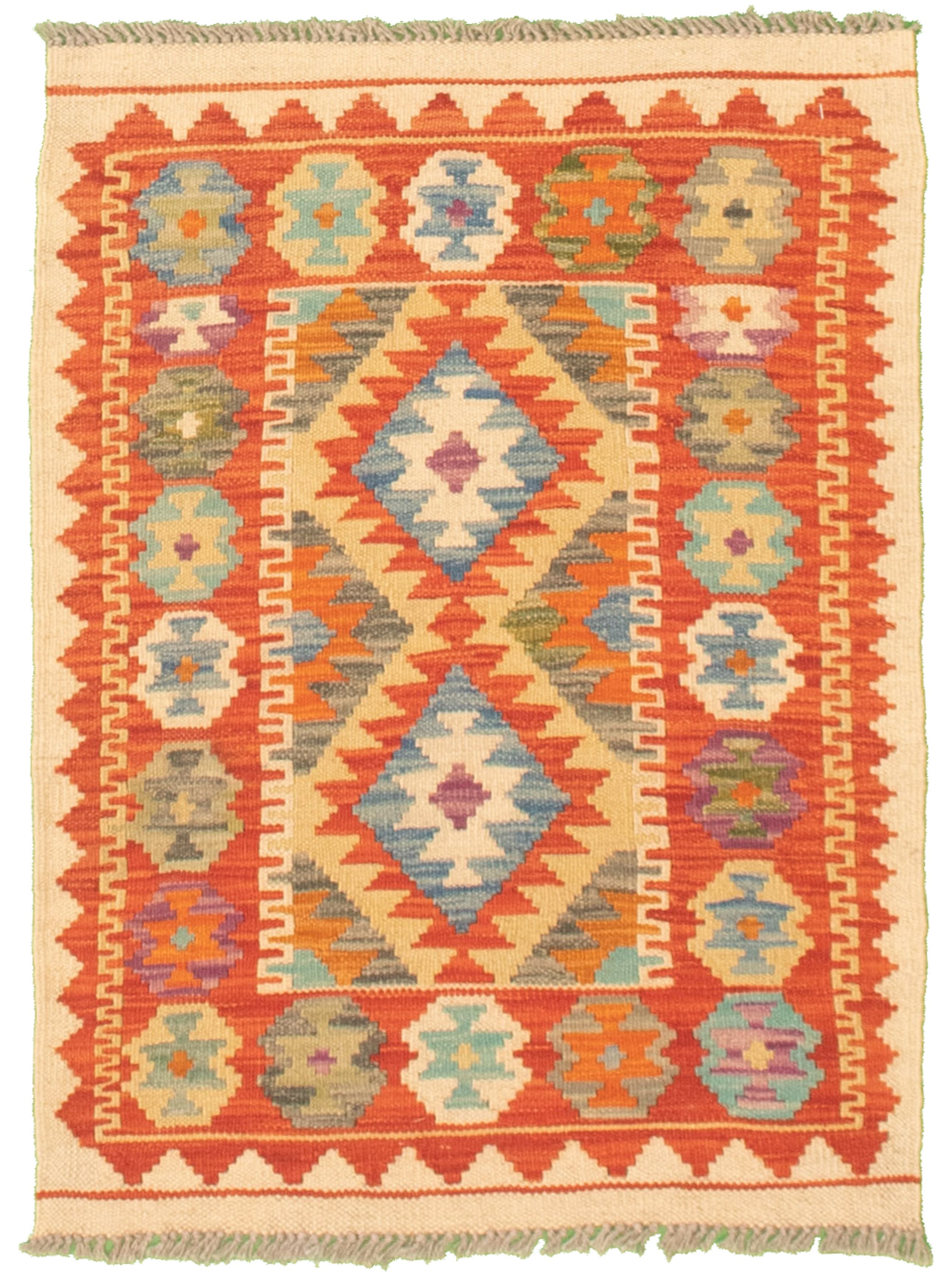 Hand woven Bold and Colorful  Red Cotton Kilim 2'1" x 3'0" Size: 2'1" x 3'0"  