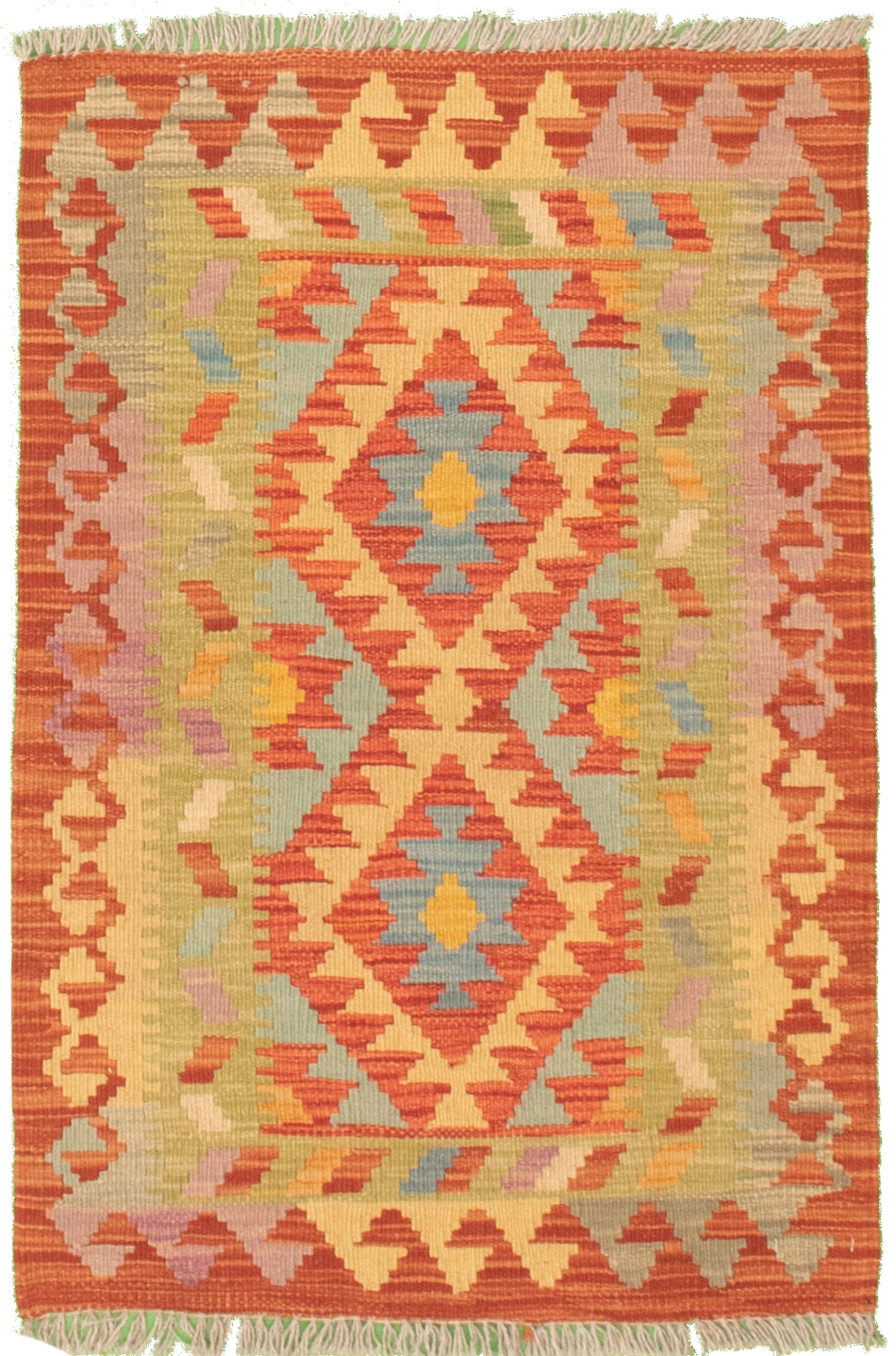 Hand woven Bold and Colorful  Red Cotton Kilim 2'1" x 3'1" Size: 2'1" x 3'1"  