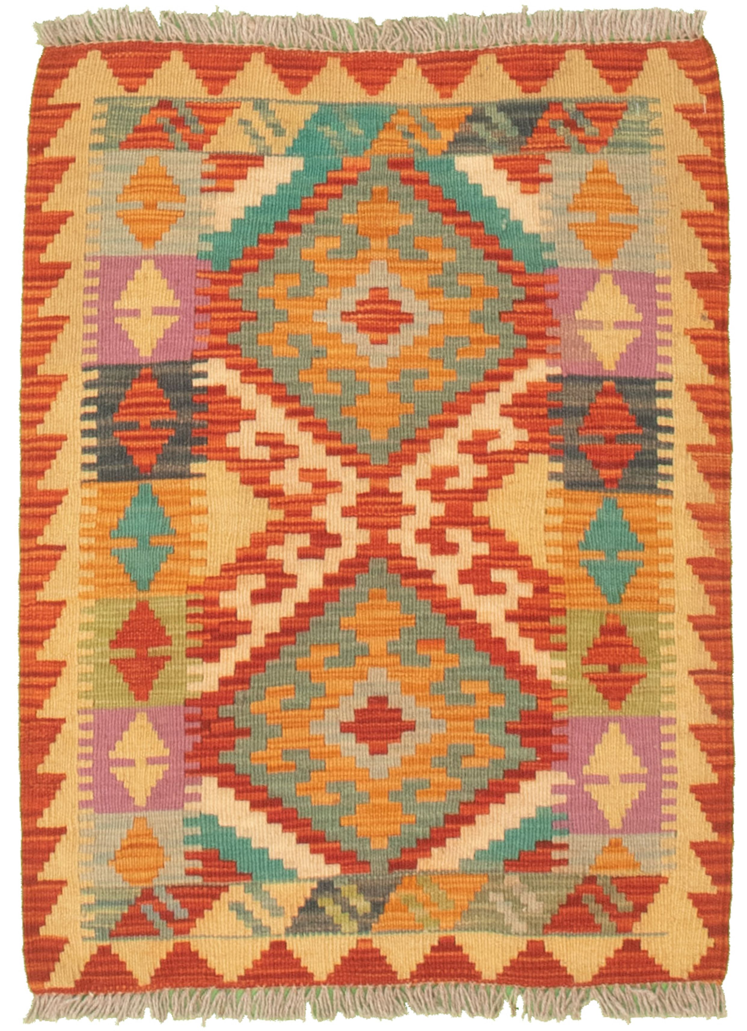 Hand woven Bold and Colorful  Cream, Red Cotton Kilim 2'0" x 2'9" Size: 2'0" x 2'9"  