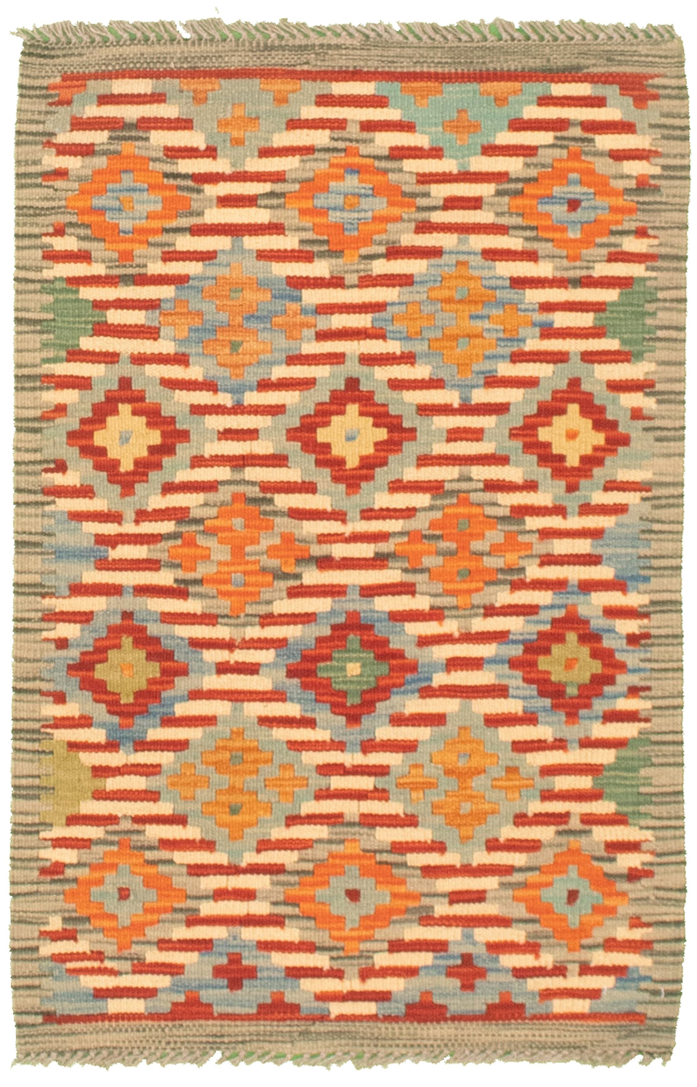 Hand woven Bold and Colorful  Cream, Red Cotton Kilim 2'0" x 3'2"  Size: 2'0" x 3'2"  