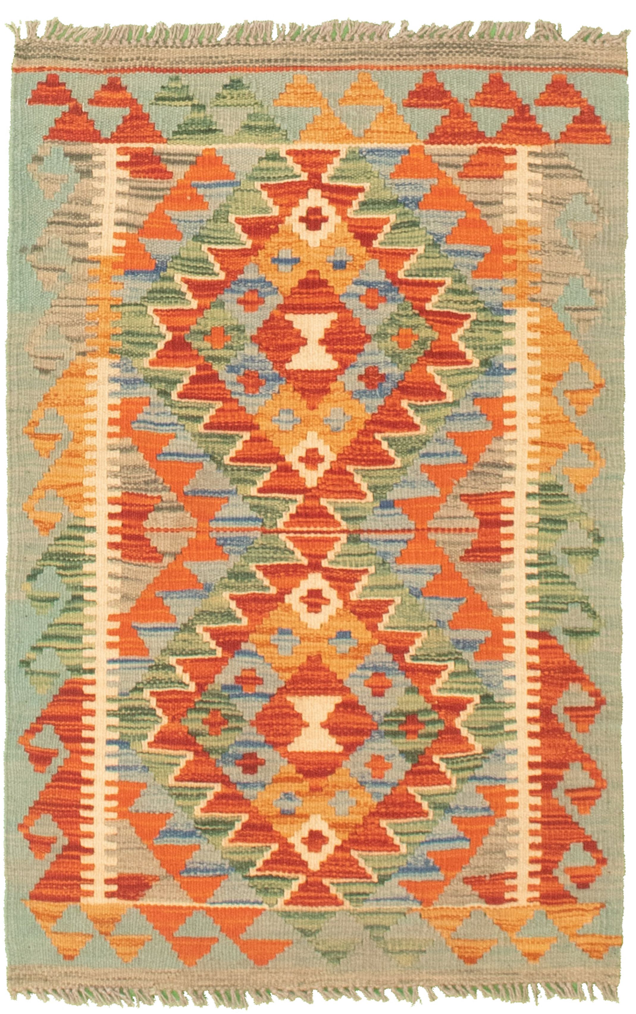 Hand woven Bold and Colorful  Grey, Red Cotton Kilim 2'2" x 3'4" Size: 2'2" x 3'4"  