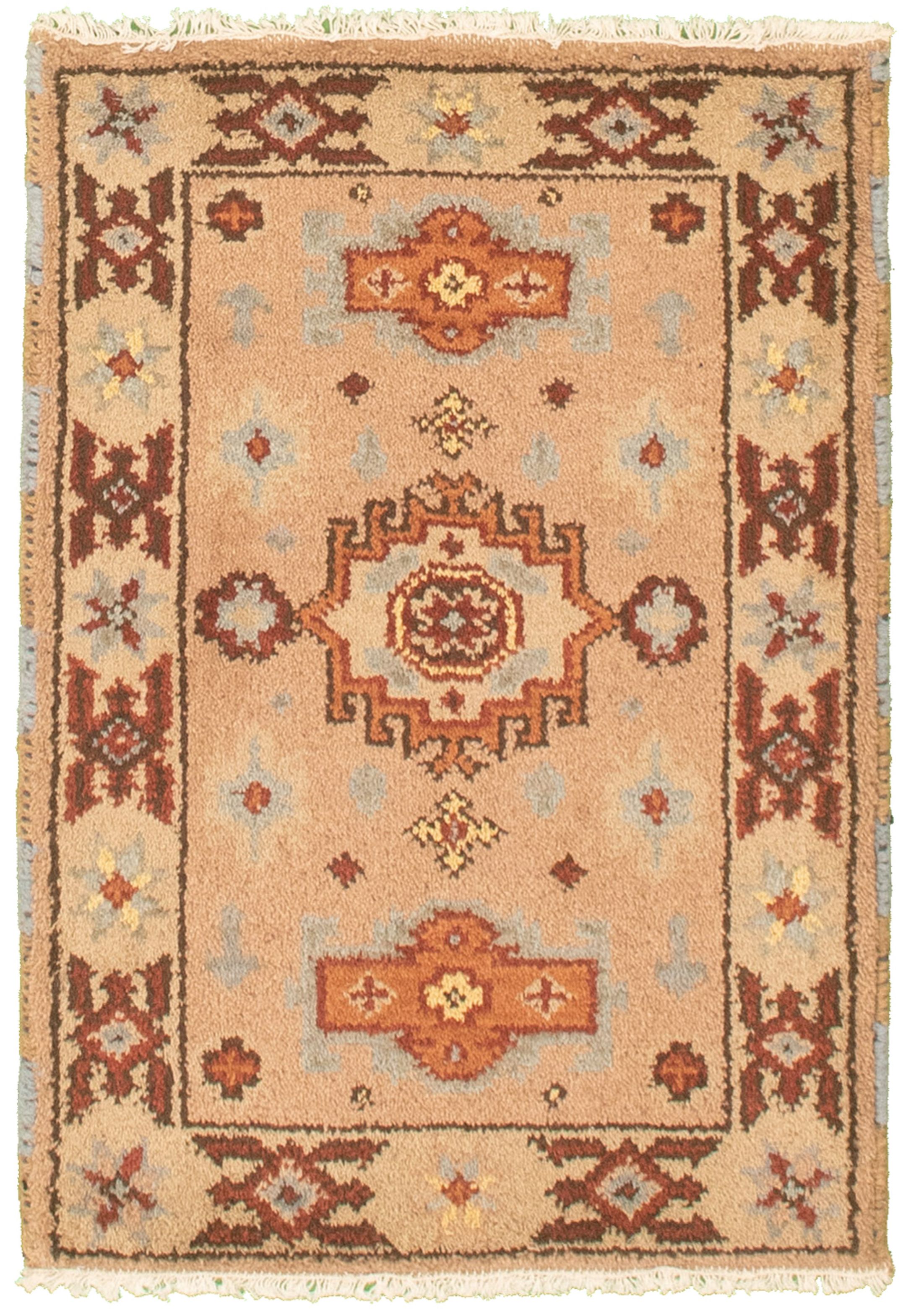 Hand-knotted Royal Kazak Tan Cotton Rug 2'1" x 3'0"  Size: 2'1" x 3'0"  