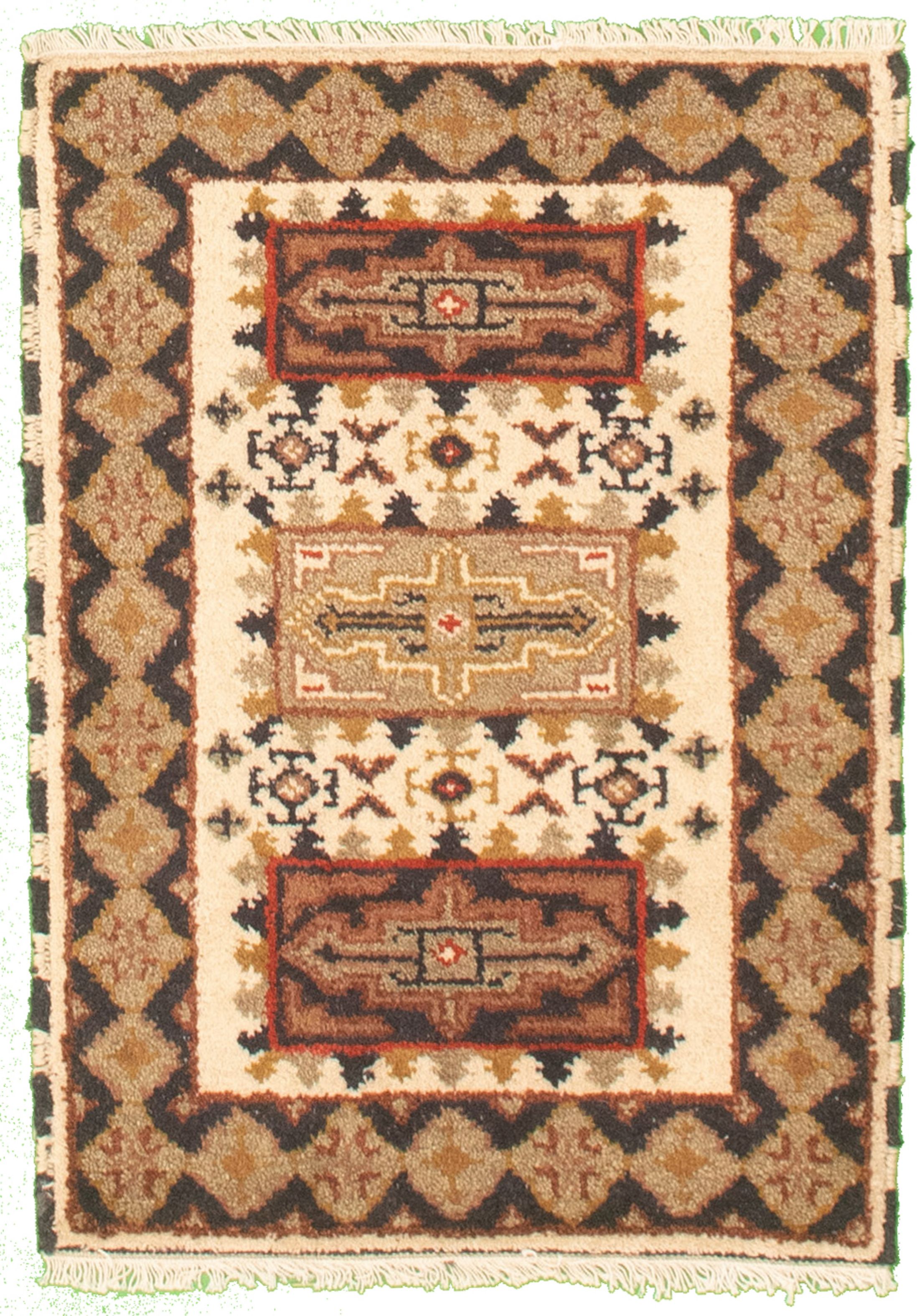 Hand-knotted Royal Kazak Cream Cotton Rug 2'1" x 3'0" (14) Size: 2'1" x 3'0"  