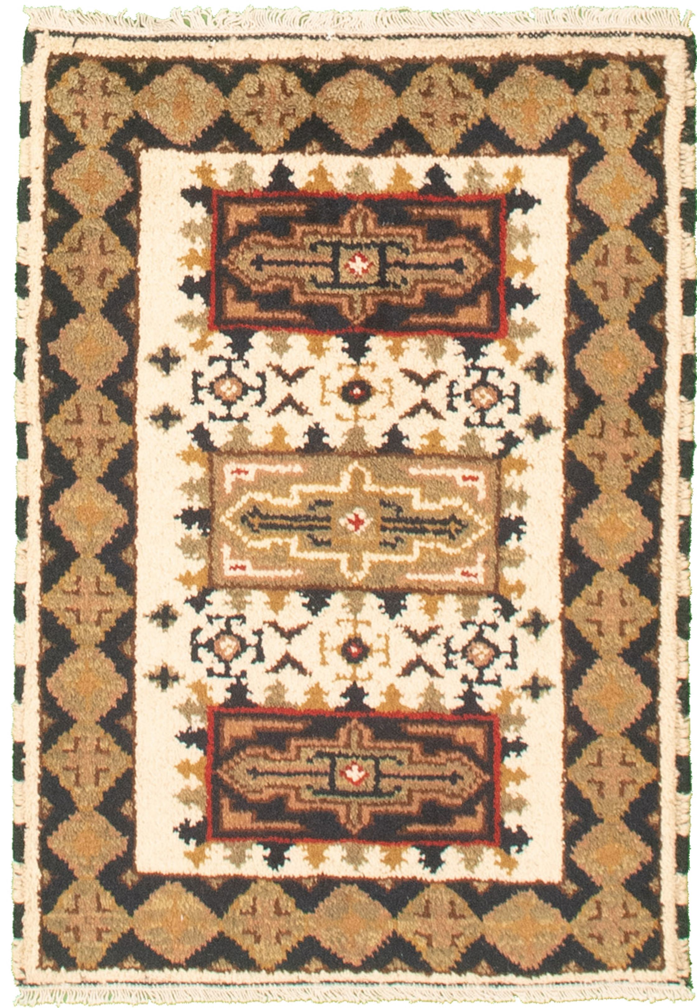 Hand-knotted Royal Kazak Cream Cotton Rug 2'1" x 3'0" (15) Size: 2'1" x 3'0"  