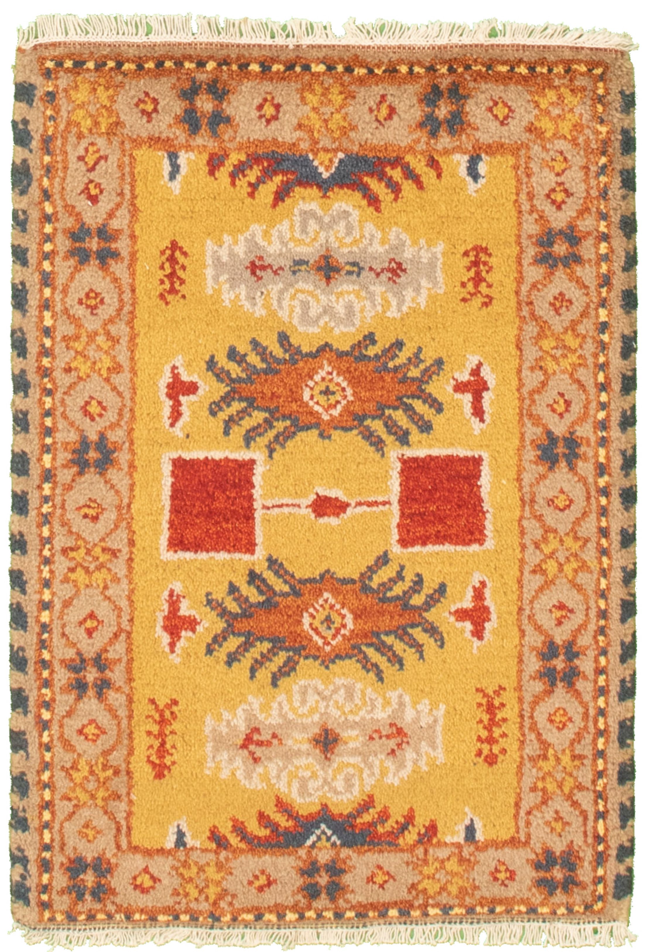 Hand-knotted Royal Kazak Dark Gold Cotton Rug 2'1" x 3'0" Size: 2'1" x 3'0"  