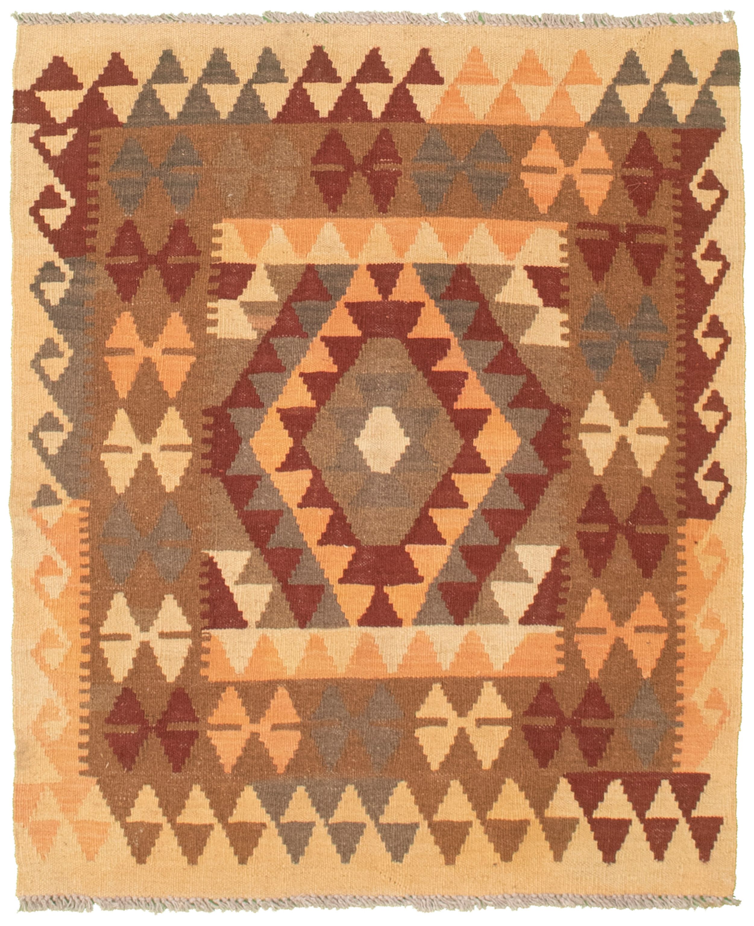 Hand woven Kashkoli FW Brown Cotton Kilim 3'9" x 3'1" Size: 3'1" x 3'9"  
