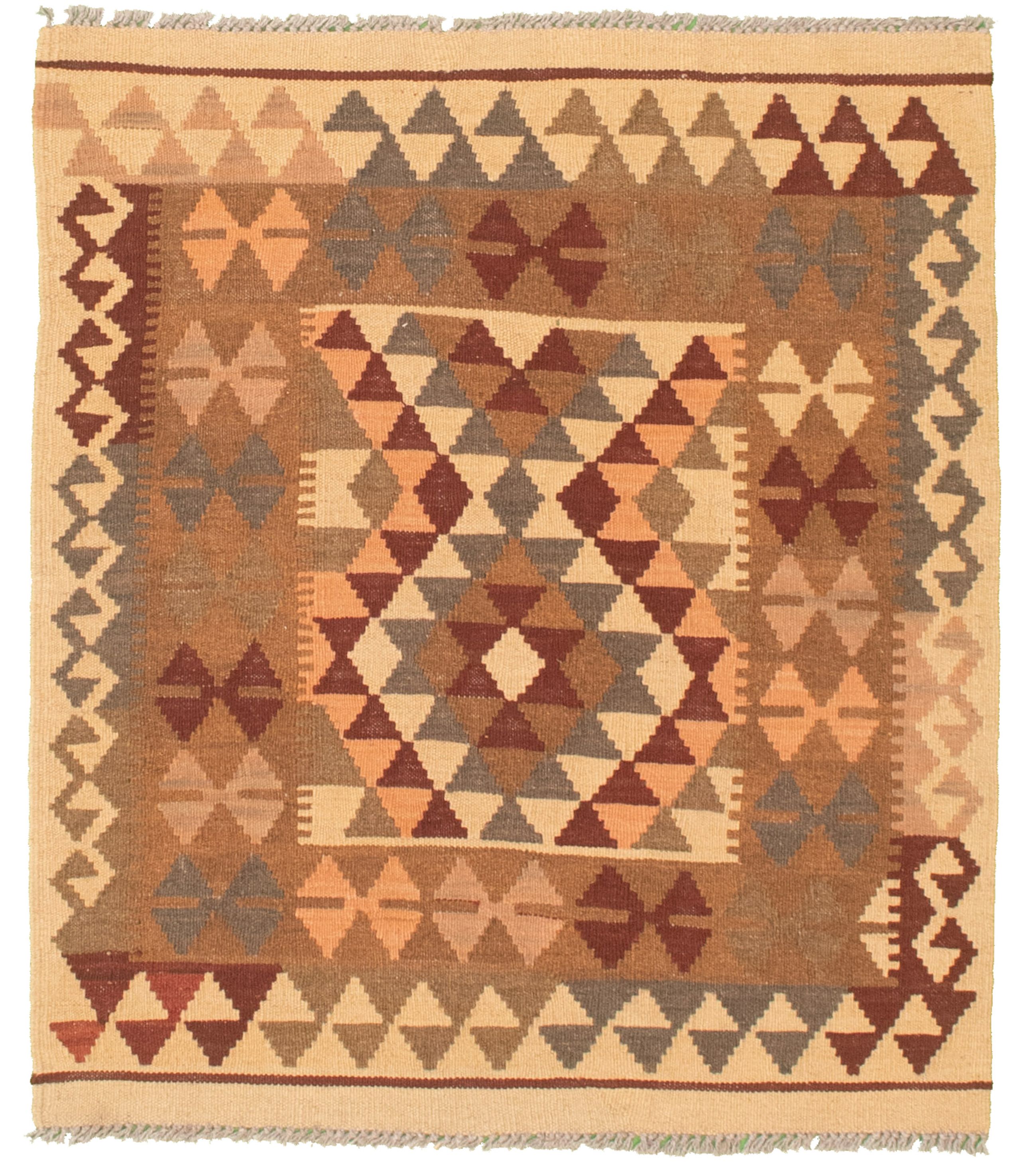 Hand woven Kashkoli FW Brown, Cream Cotton Kilim 3'0" x 3'6" Size: 3'0" x 3'6"  