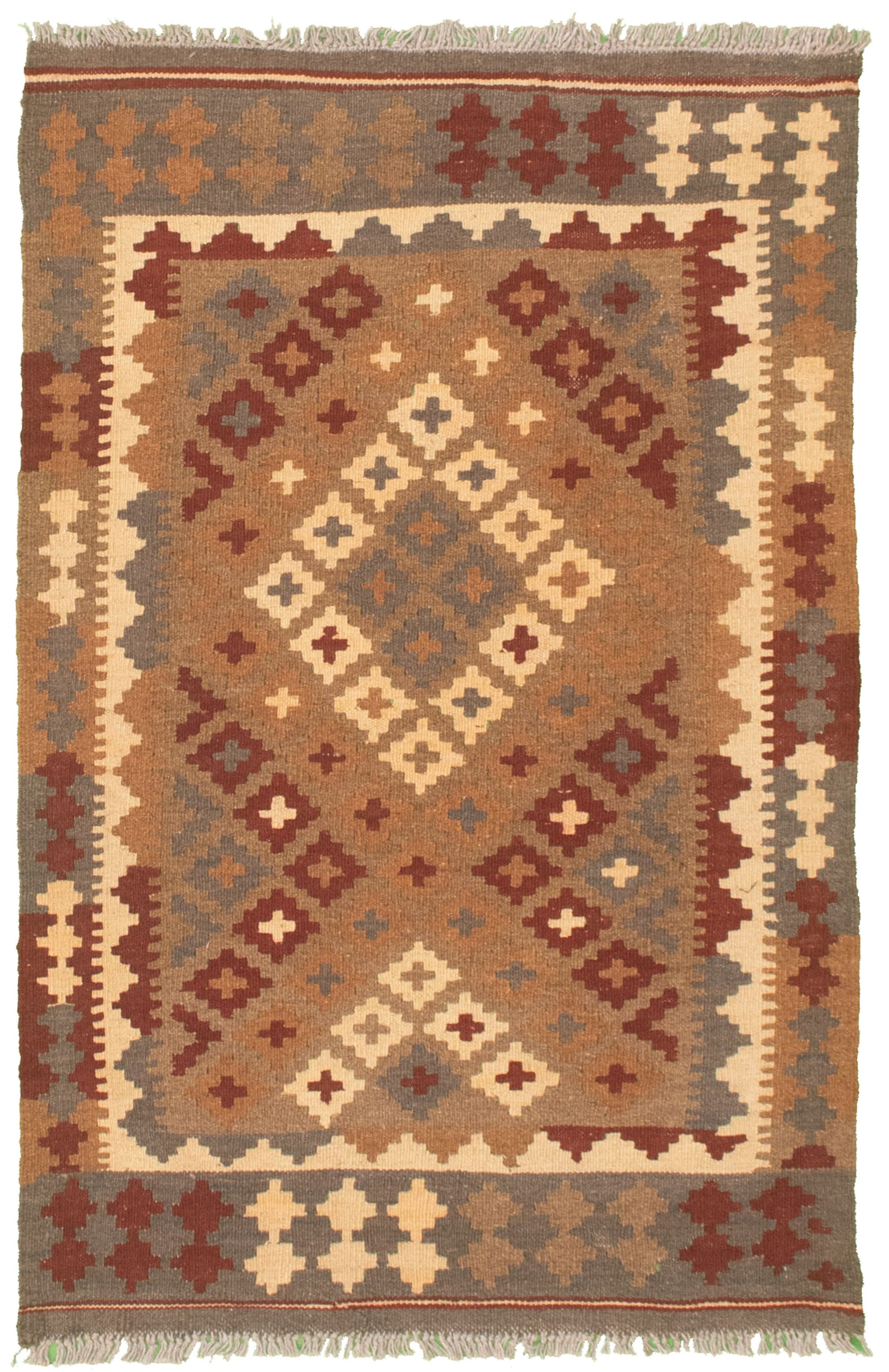 Hand woven Kashkoli FW Brown Cotton Kilim 2'9" x 4'3" Size: 2'9" x 4'3"  