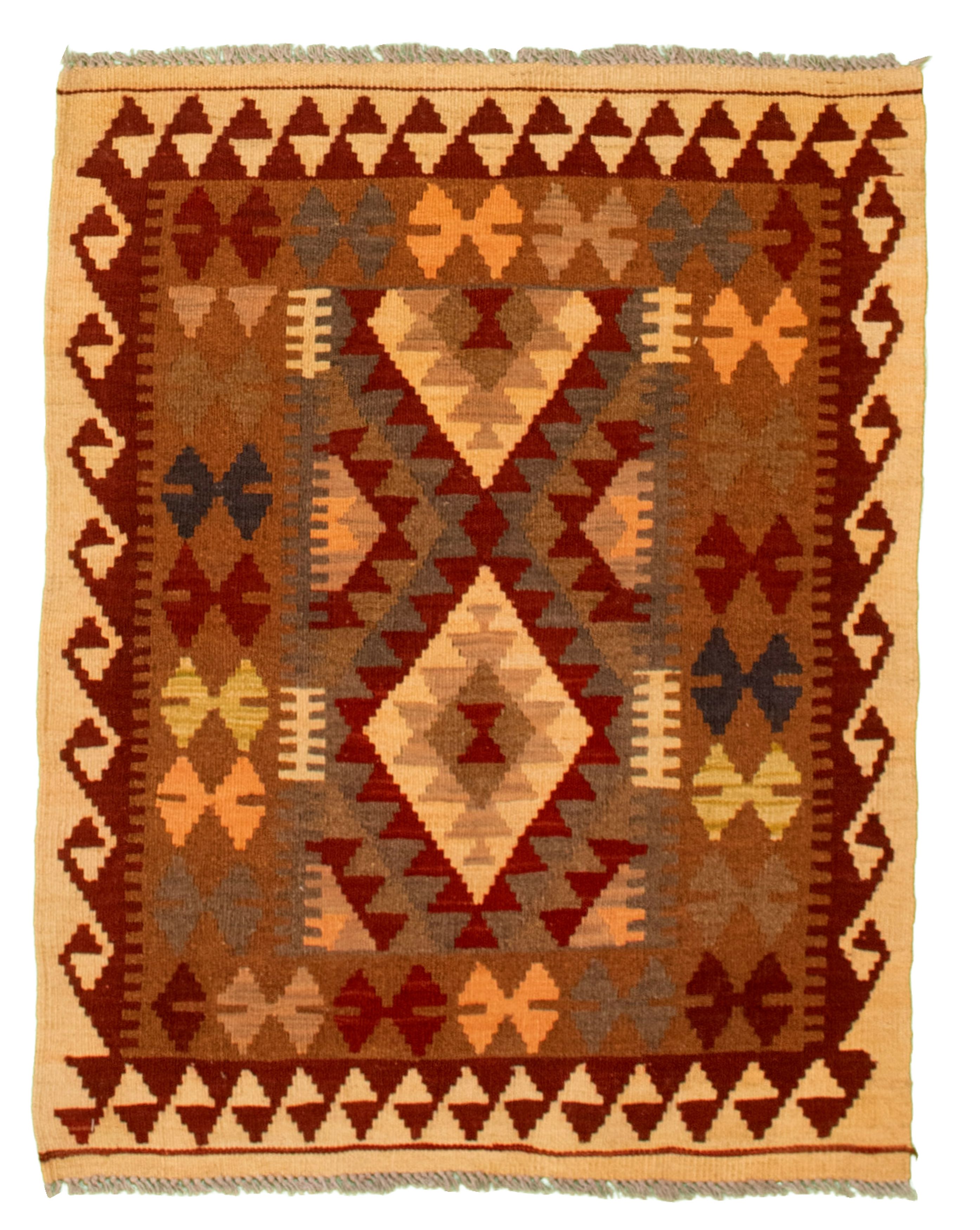 Hand woven Kashkoli FW Brown, Dark Red Cotton Kilim 2'11" x 3'9" Size: 2'11" x 3'9"  