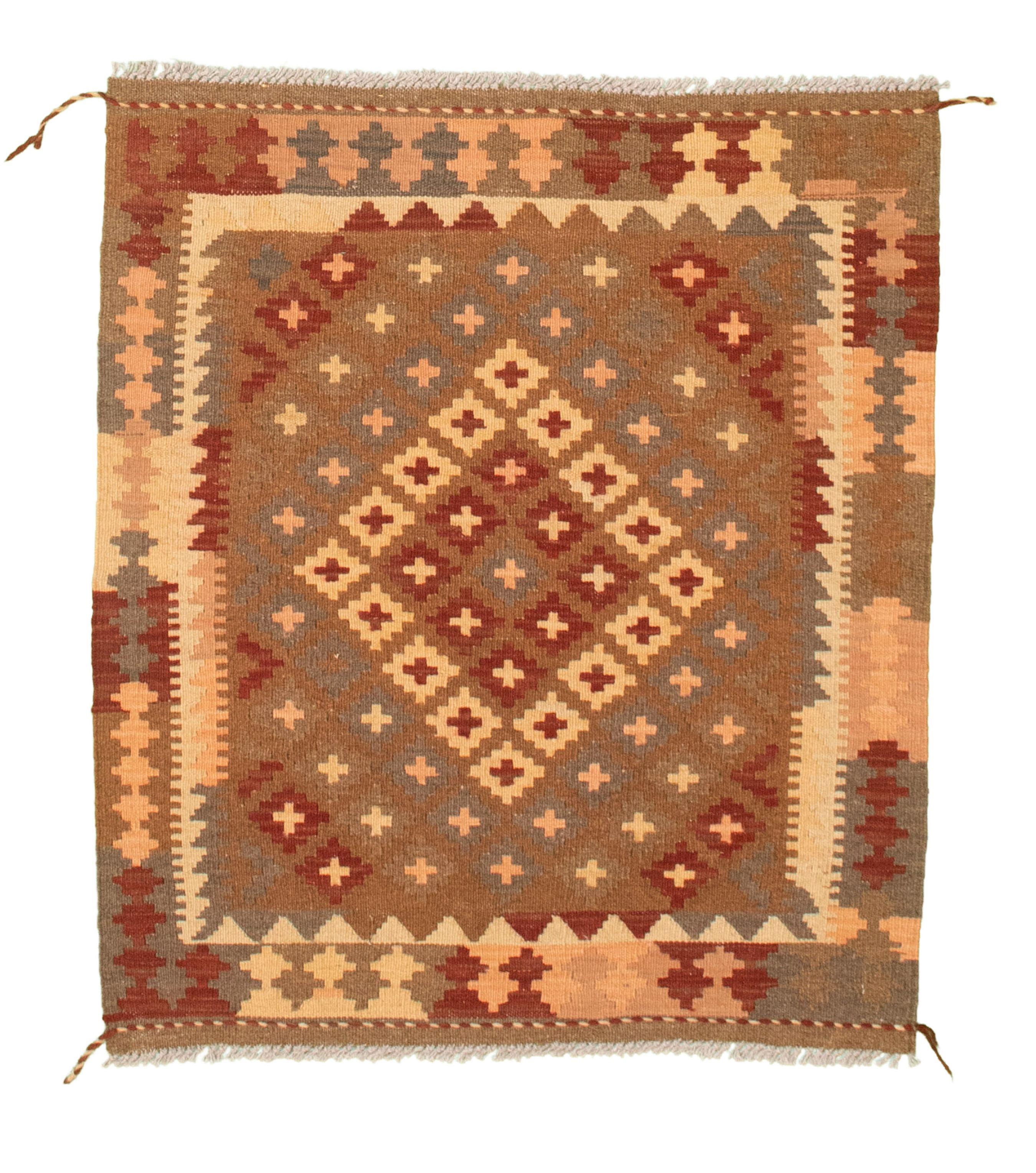 Hand woven Kashkoli FW Brown Cotton Kilim 2'11" x 3'5" Size: 2'11" x 3'5"  