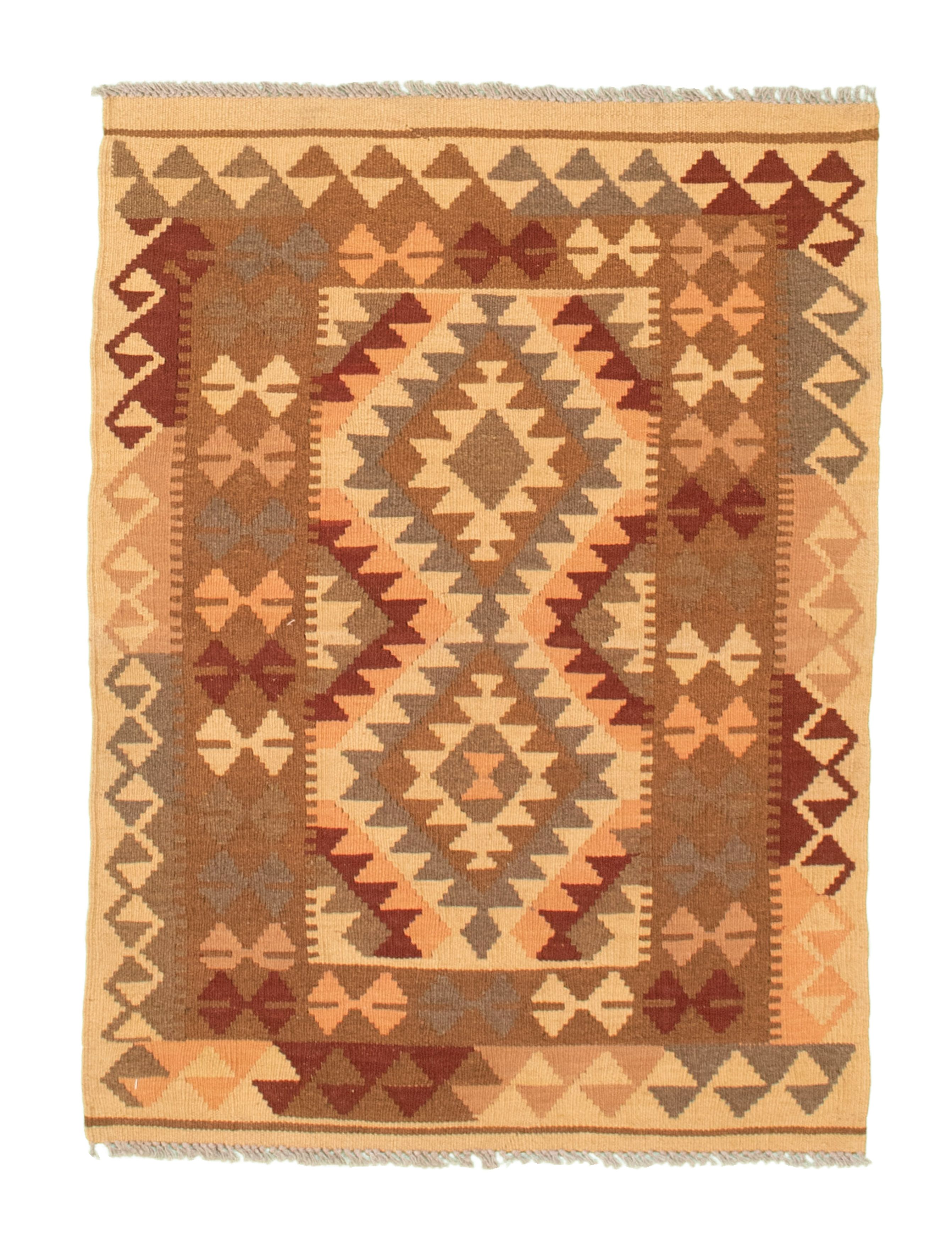 Hand woven Kashkoli FW Brown Cotton Kilim 2'9" x 3'10"  Size: 2'9" x 3'10"  