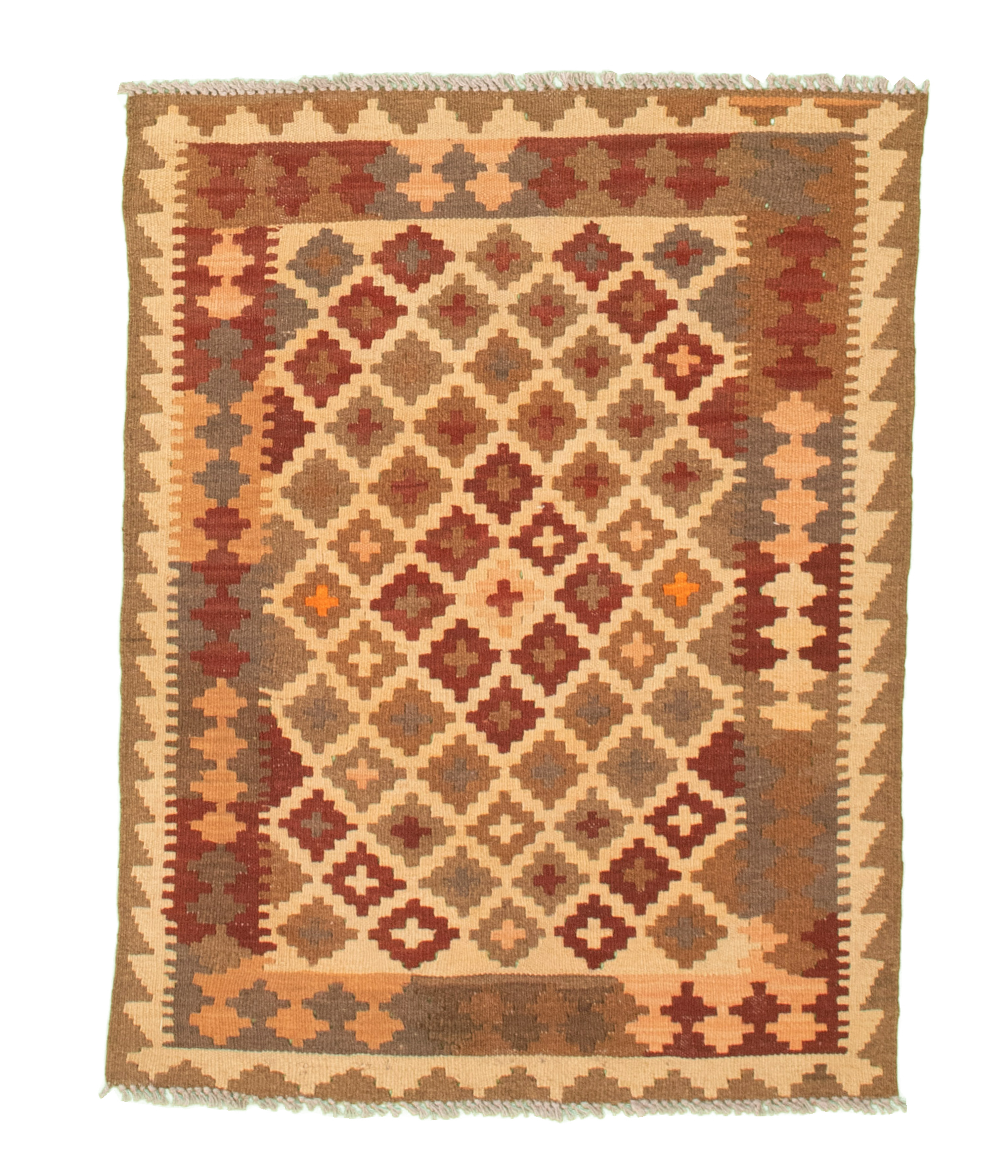 Hand woven Kashkoli FW Brown, Cream Cotton Kilim 2'9" x 3'8" Size: 2'9" x 3'8"  