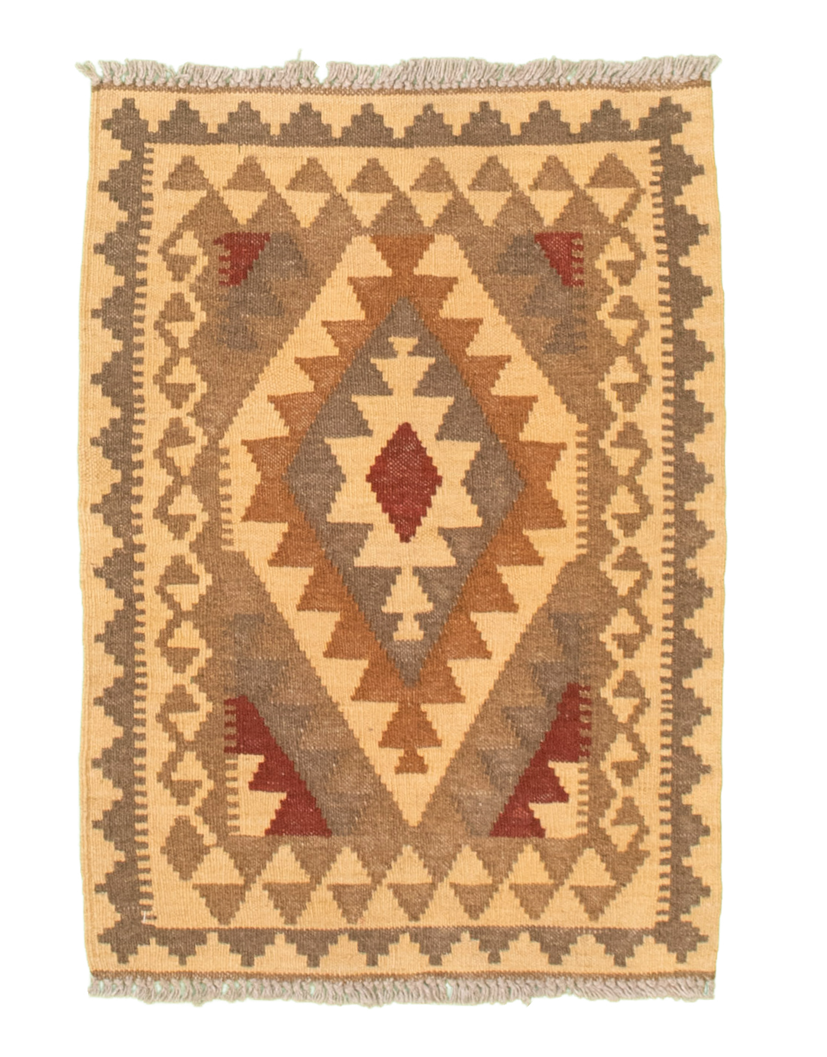 Hand woven Kashkoli FW Brown, Cream Cotton Kilim 2'0" x 2'9" Size: 2'0" x 2'9"  