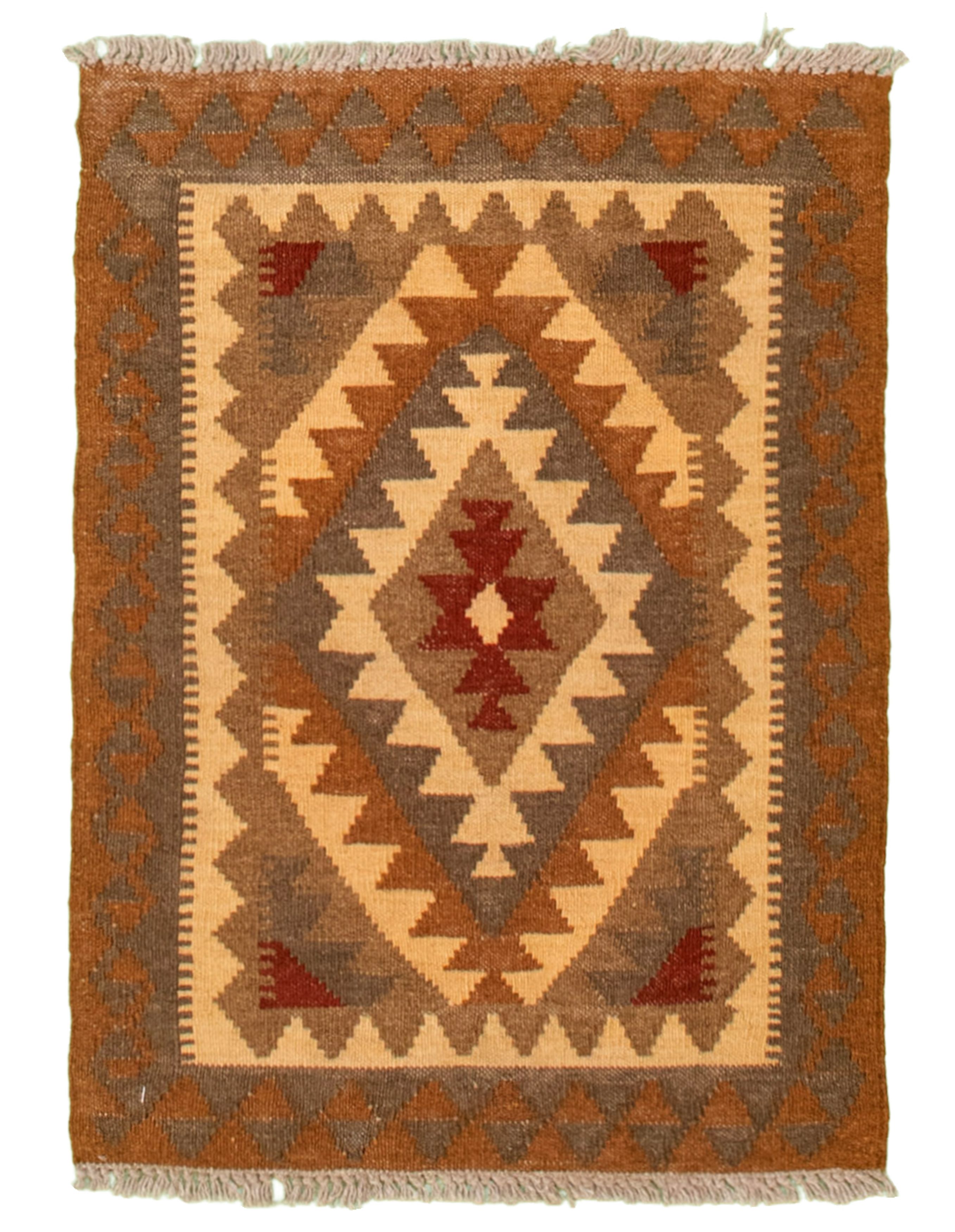 Hand woven Kashkoli FW Brown, Cream Cotton Kilim 1'11" x 2'9" Size: 1'11" x 2'9"  