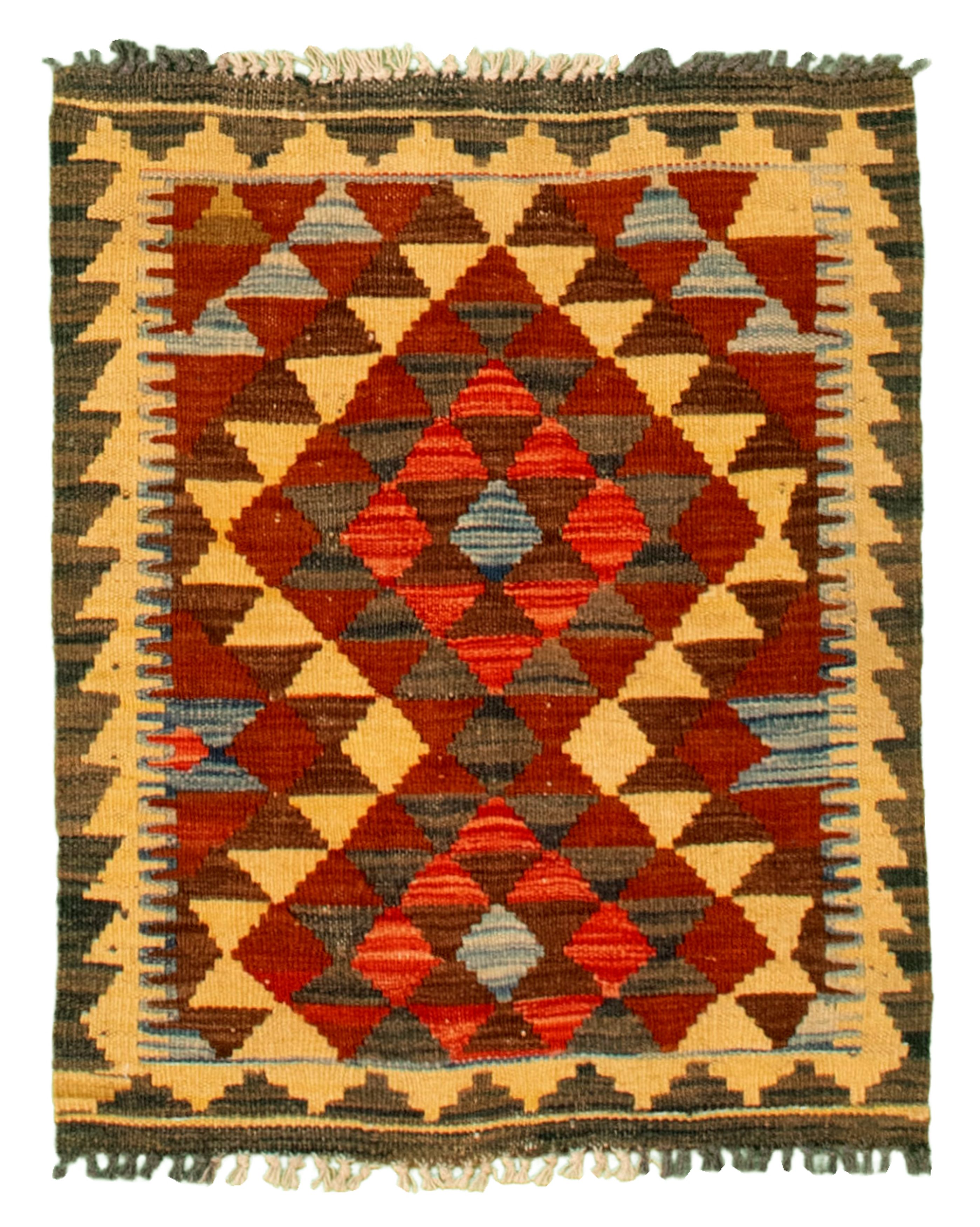 Hand woven Kashkoli FW Dark Copper, Ivory Cotton Kilim 2'1" x 2'6" Size: 2'1" x 2'6"  