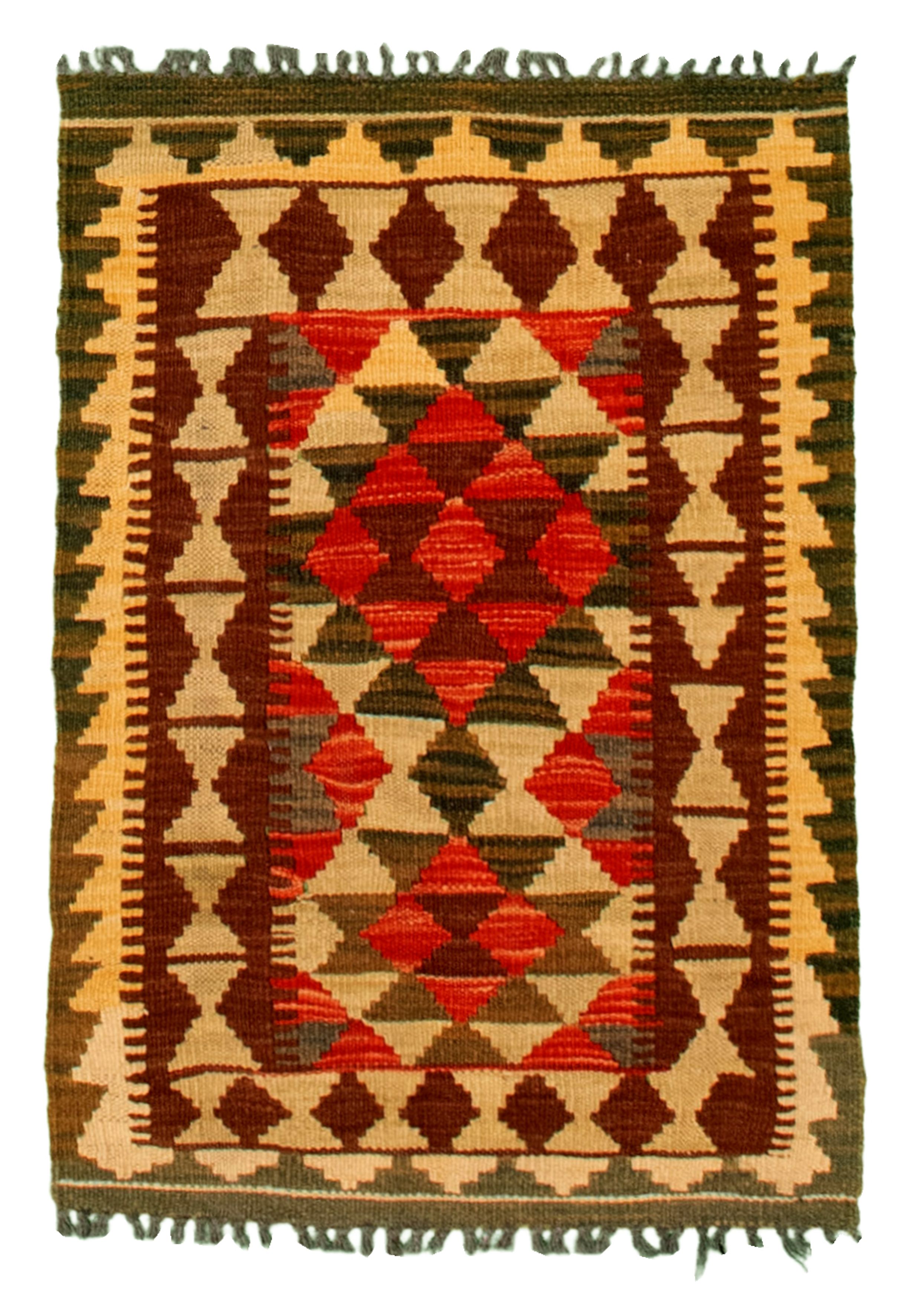 Hand woven Kashkoli FW Ivory, Red Cotton Kilim 1'11" x 2'10" Size: 1'11" x 2'10"  