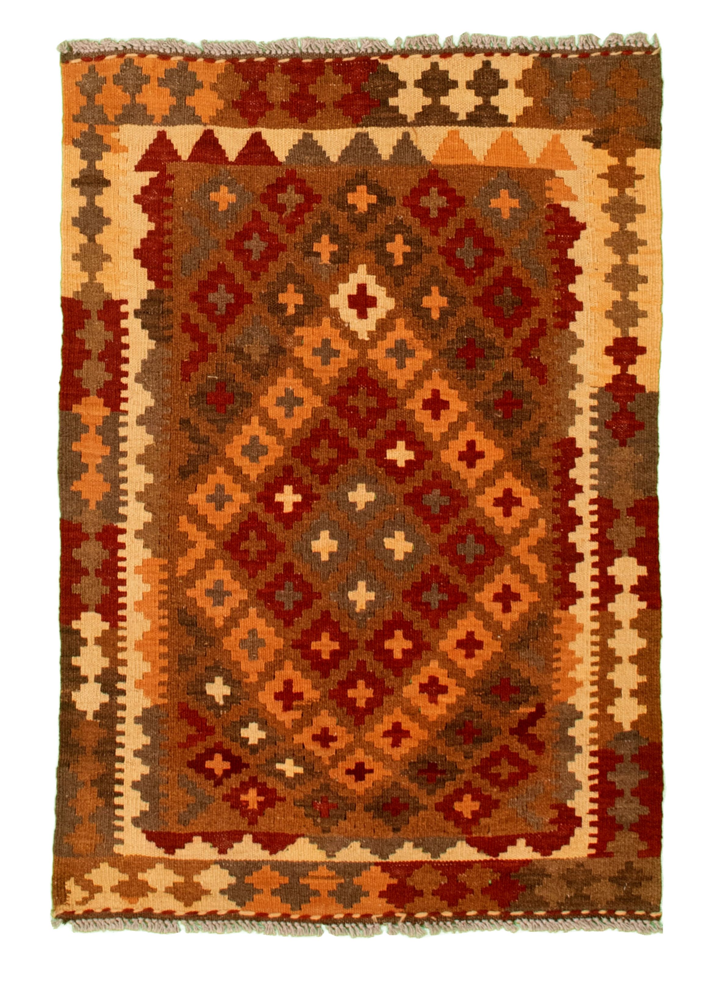 Hand woven Kashkoli FW Brown Cotton Kilim 2'9" x 4'0" Size: 2'9" x 4'0"  