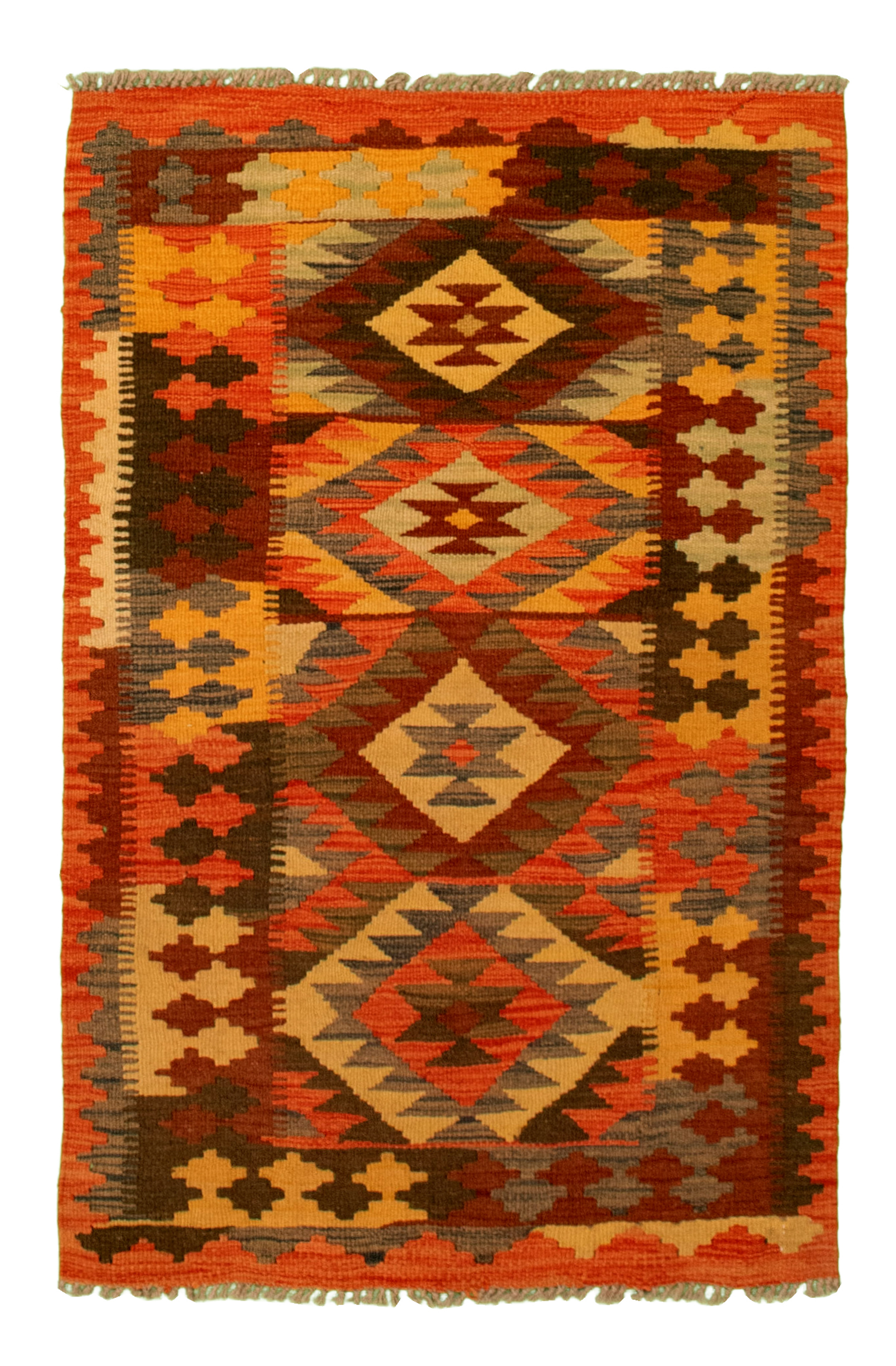 Hand woven Kashkoli FW Light Gold, Light Red Cotton Kilim 2'9" x 4'2" Size: 2'9" x 4'2"  