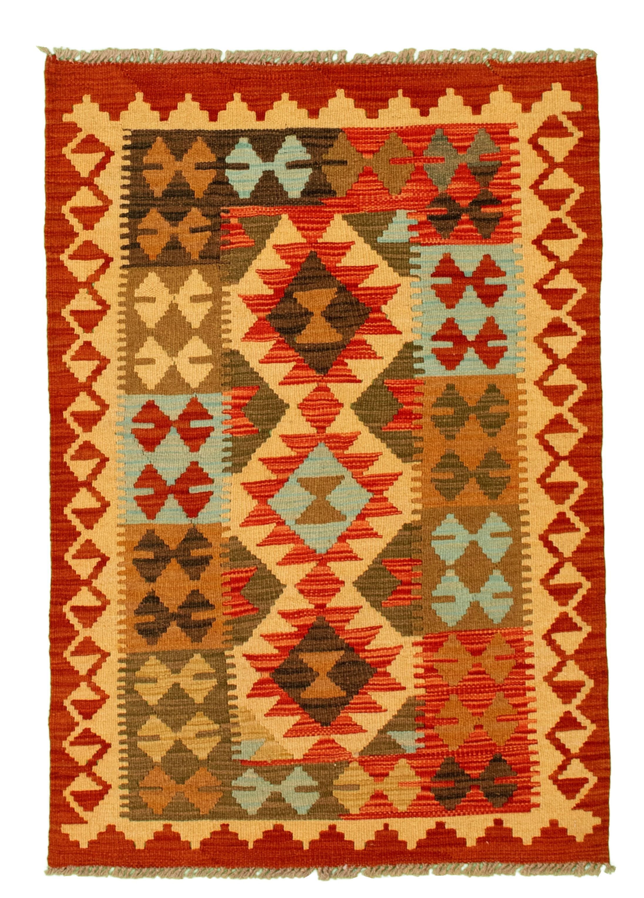 Hand woven Kashkoli FW Light Gold, Red Cotton Kilim 2'9" x 4'1" Size: 2'9" x 4'1"  