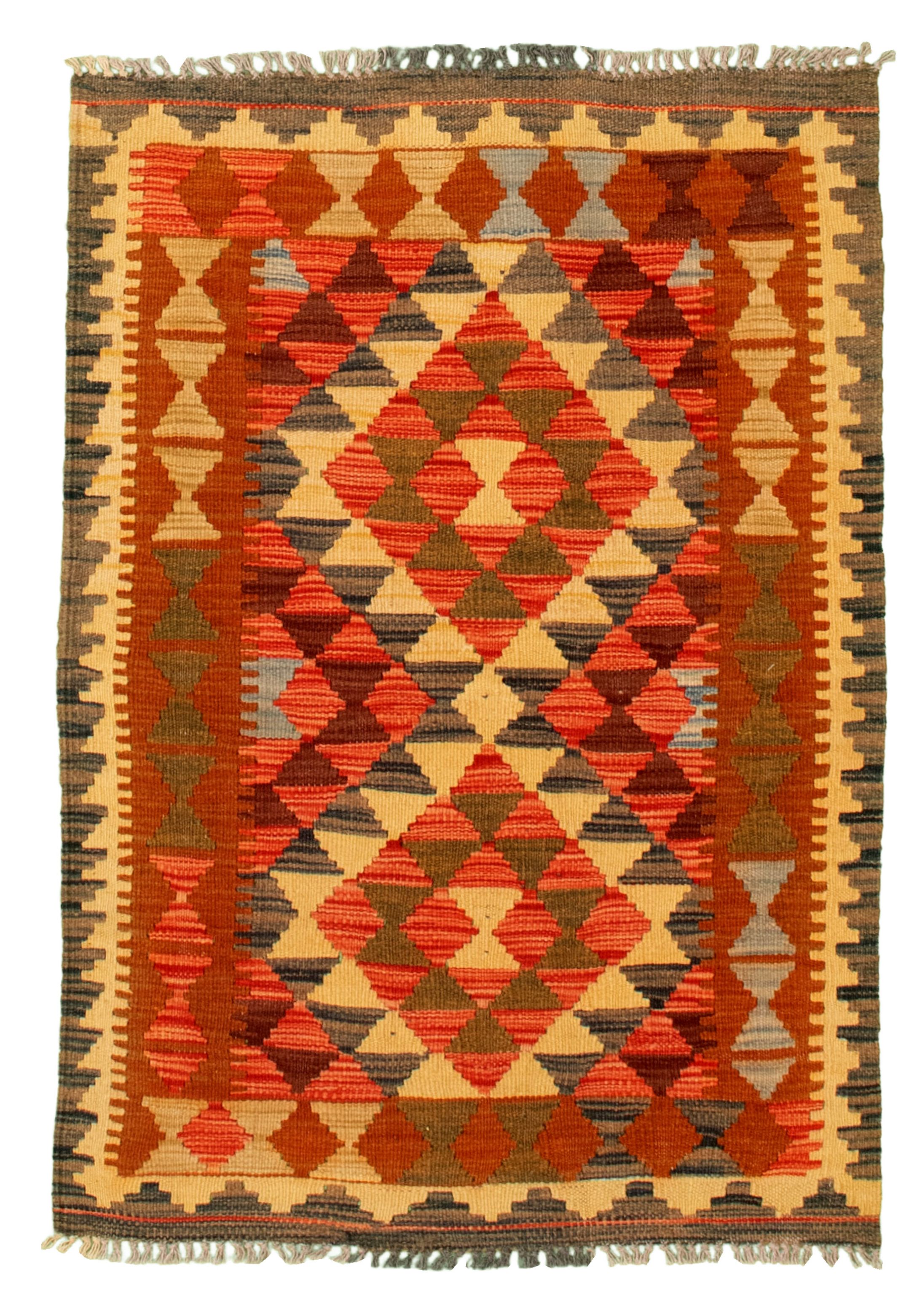 Hand woven Kashkoli FW Ivory, Red Cotton Kilim 2'10" x 4'2" Size: 2'10" x 4'2"  