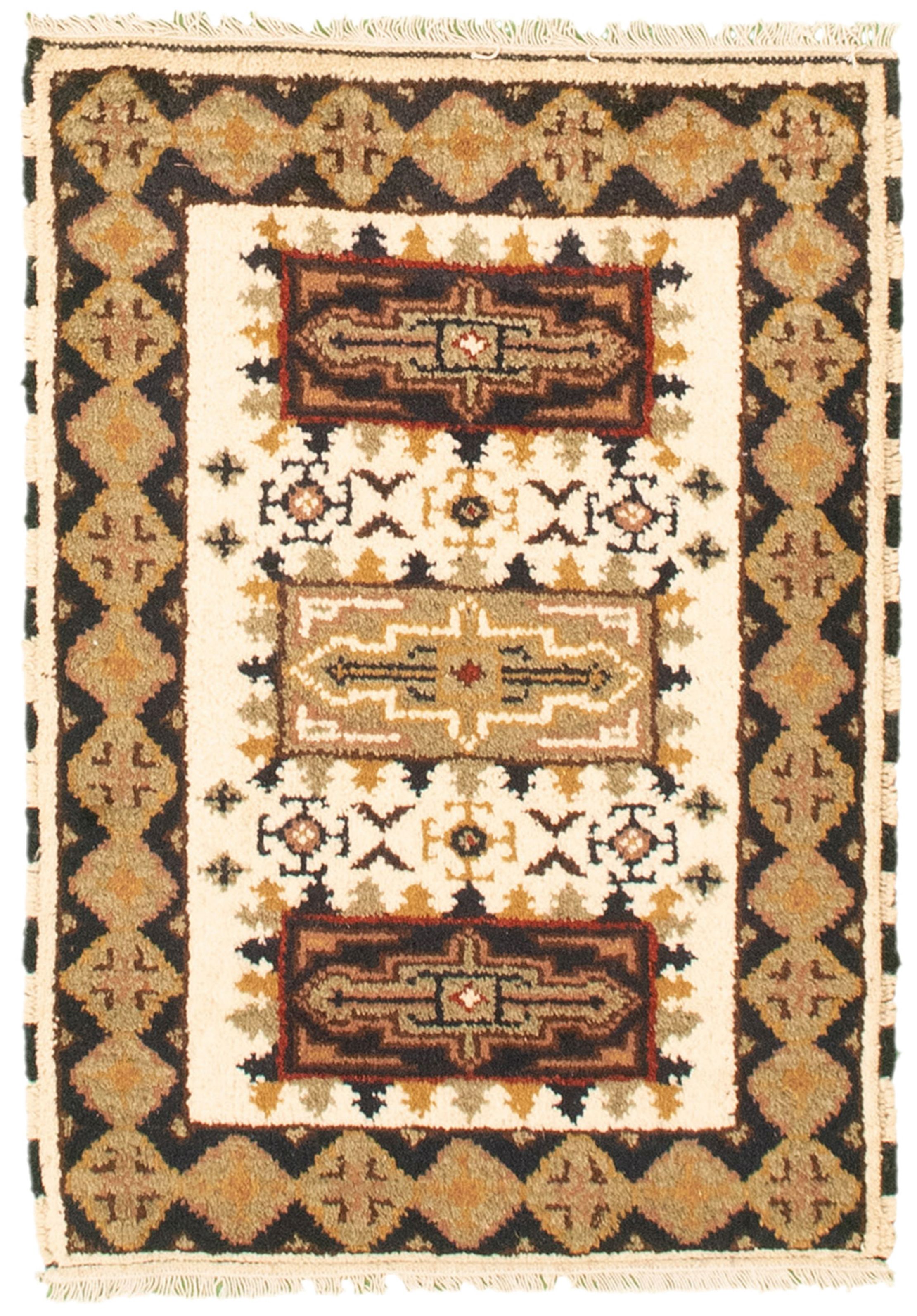 Hand-knotted Royal Kazak Cream Cotton Rug 2'1" x 3'0" (22) Size: 2'1" x 3'0"  