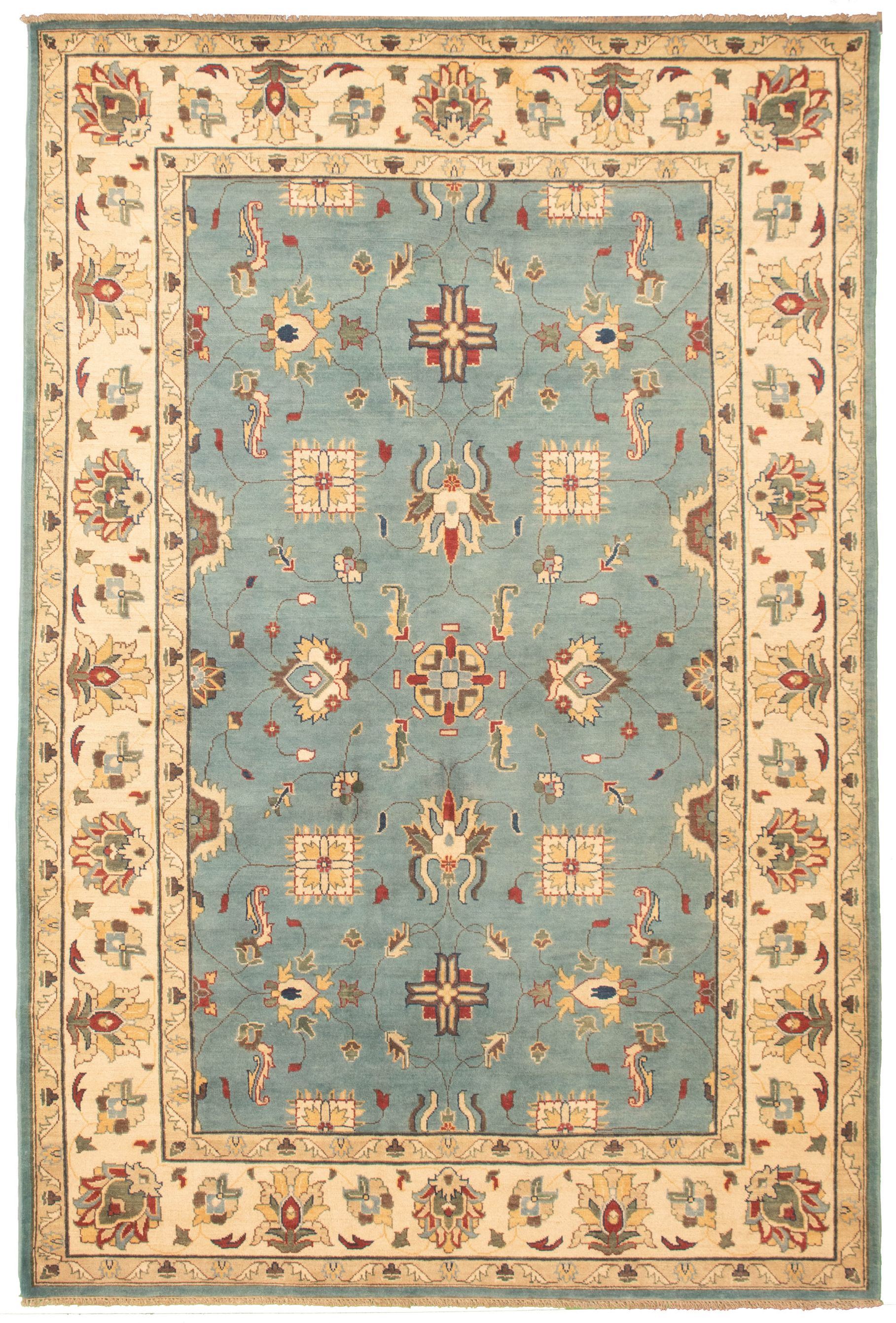 Hand-knotted Finest Gazni Light Blue  Wool Rug 6'10" x 10'2" Size: 6'10" x 10'2"  