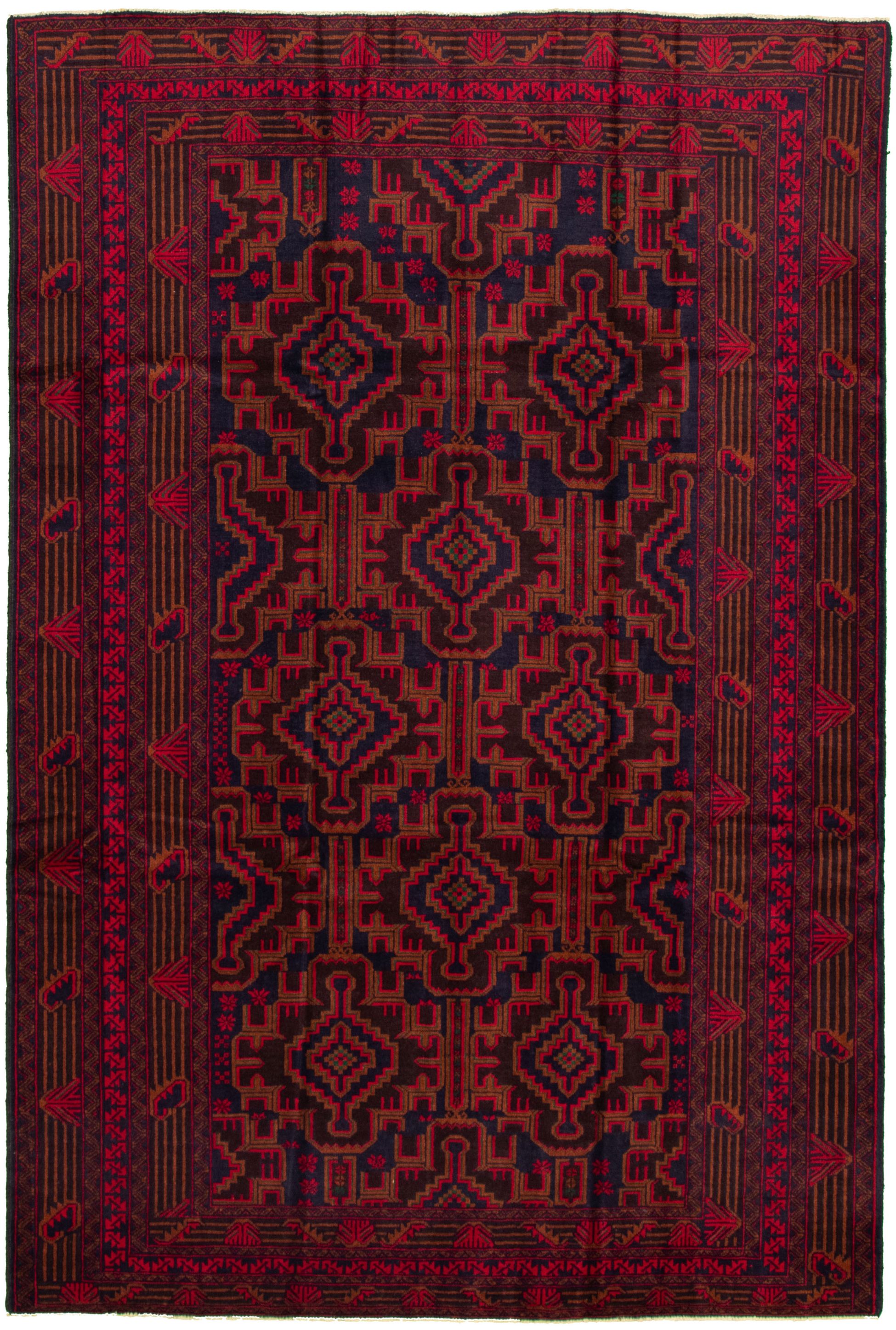 Hand-knotted Rizbaft Dark Navy, Red Wool Rug 6'3" x 9'8" Size: 6'3" x 9'8"  