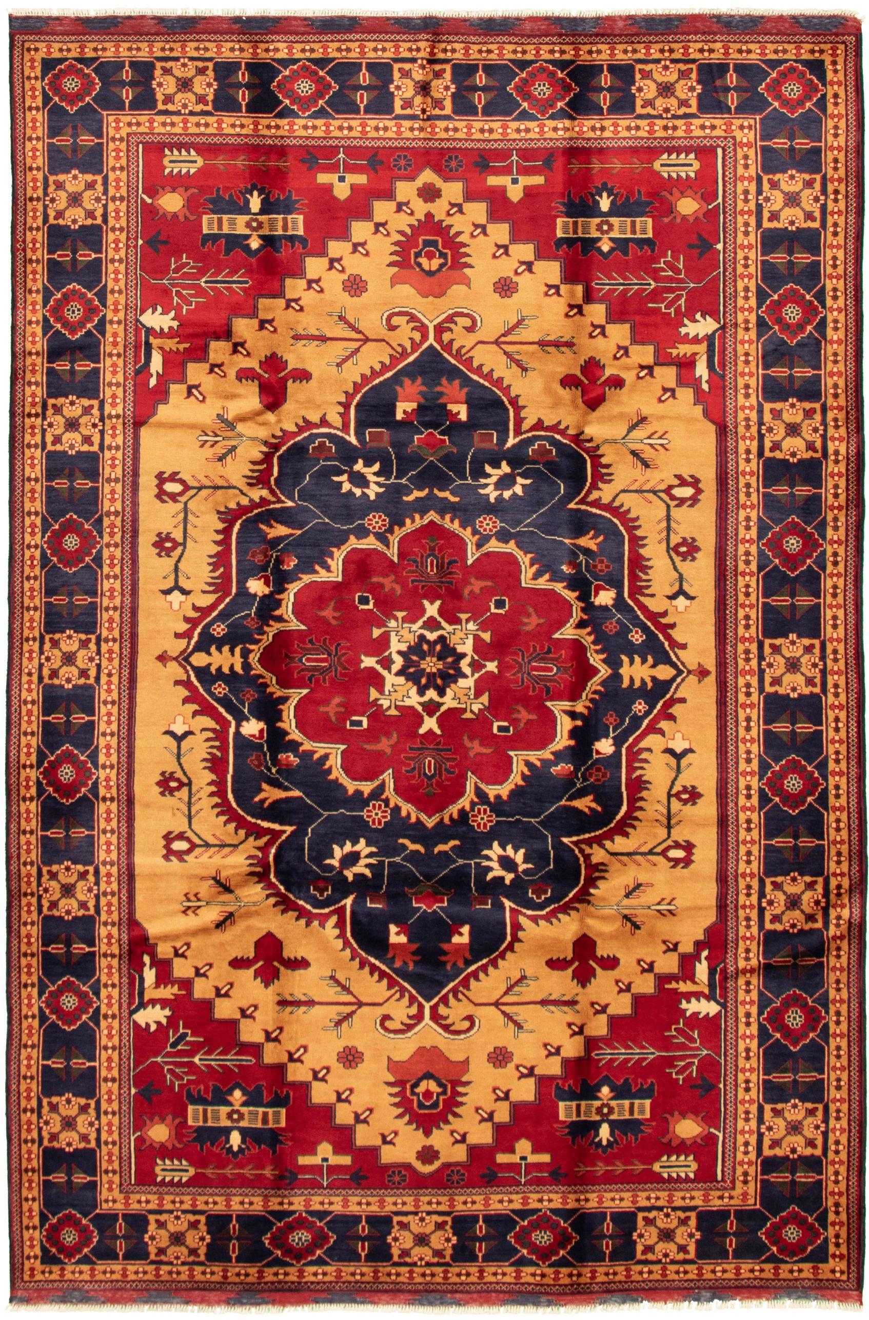 Hand-knotted Uzbek Kargahi Red, Tan Wool Rug 6'5" x 9'6" Size: 6'5" x 9'6"  