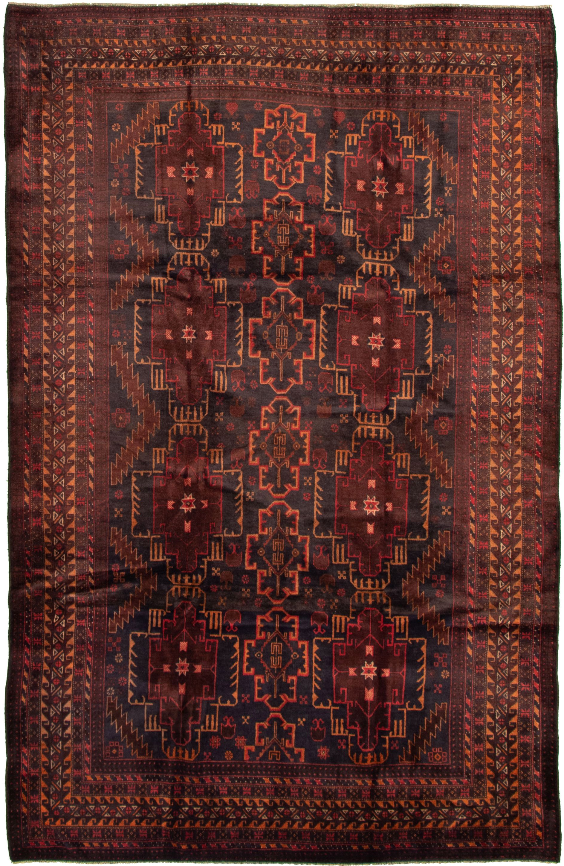 Hand-knotted Teimani Dark Navy, Dark Red Wool Rug 6'4" x 9'10" Size: 6'4" x 9'10"  