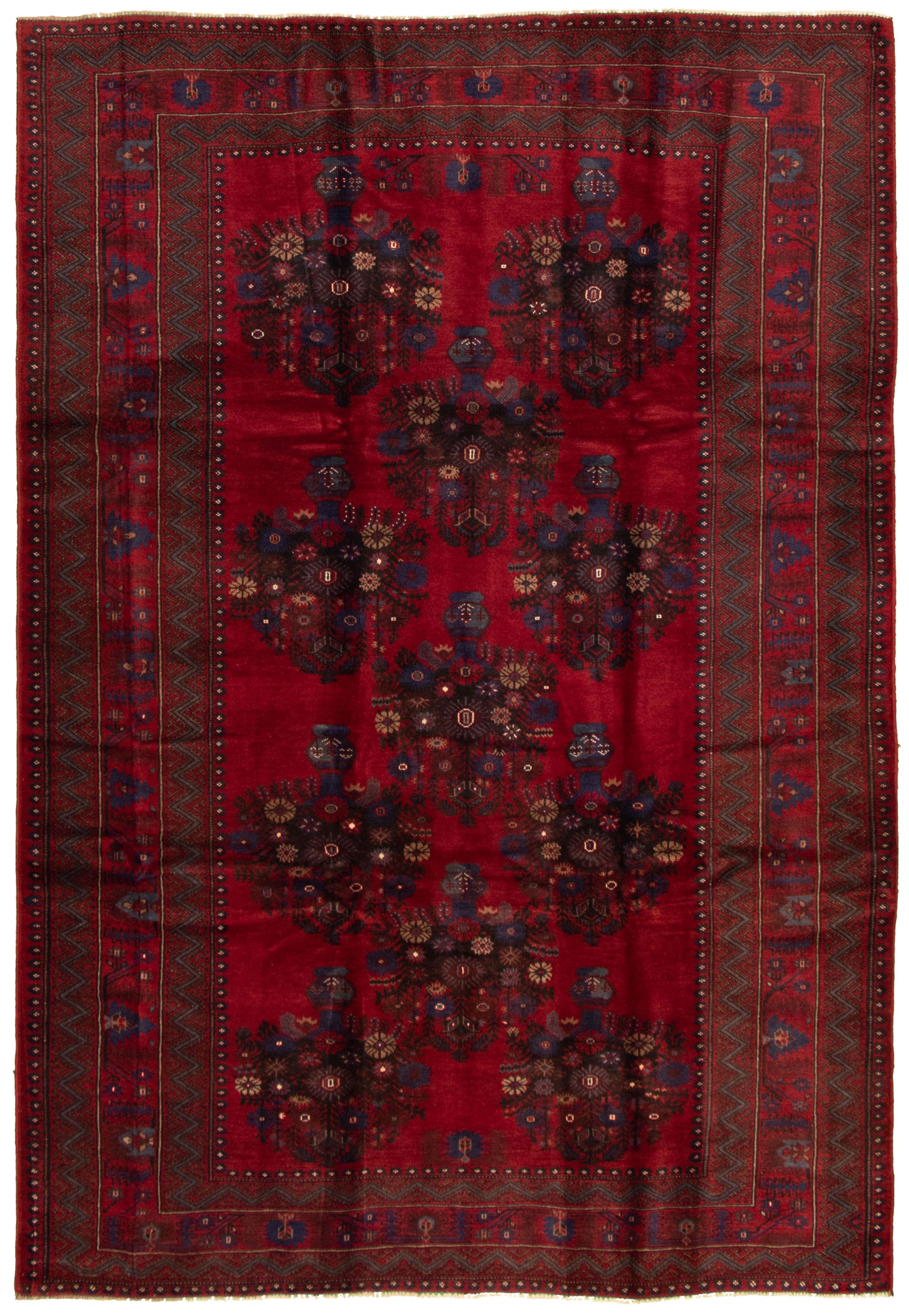 Hand-knotted Rizbaft Red Wool Rug 6'9" x 9'9"  Size: 6'9" x 9'9"  