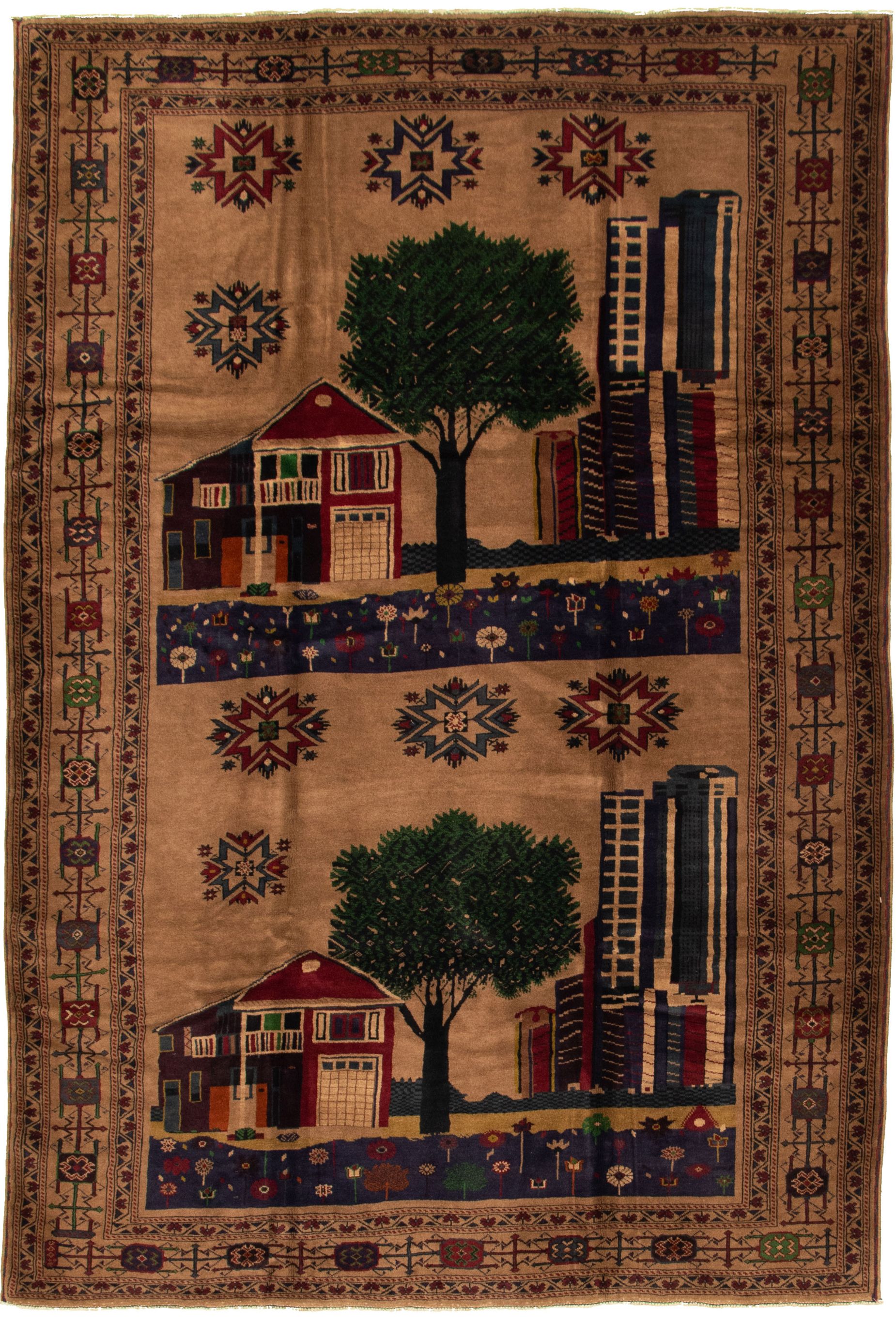 Hand-knotted Tora Bora Tan Wool Rug 6'6" x 9'7" Size: 6'6" x 9'7"  