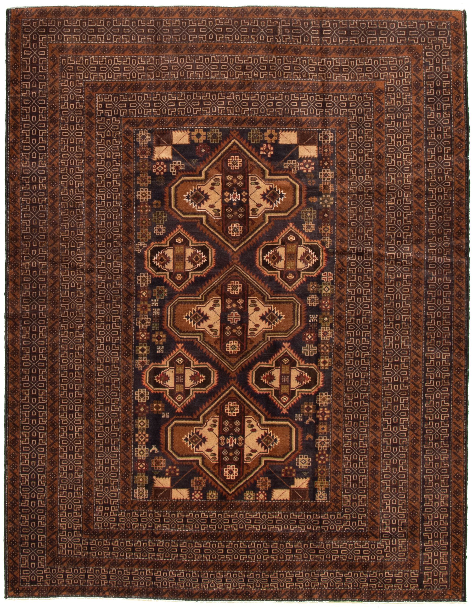 Hand-knotted Teimani Dark Navy, Light Brown Wool Rug 6'4" x 8'4" Size: 6'4" x 8'4"  