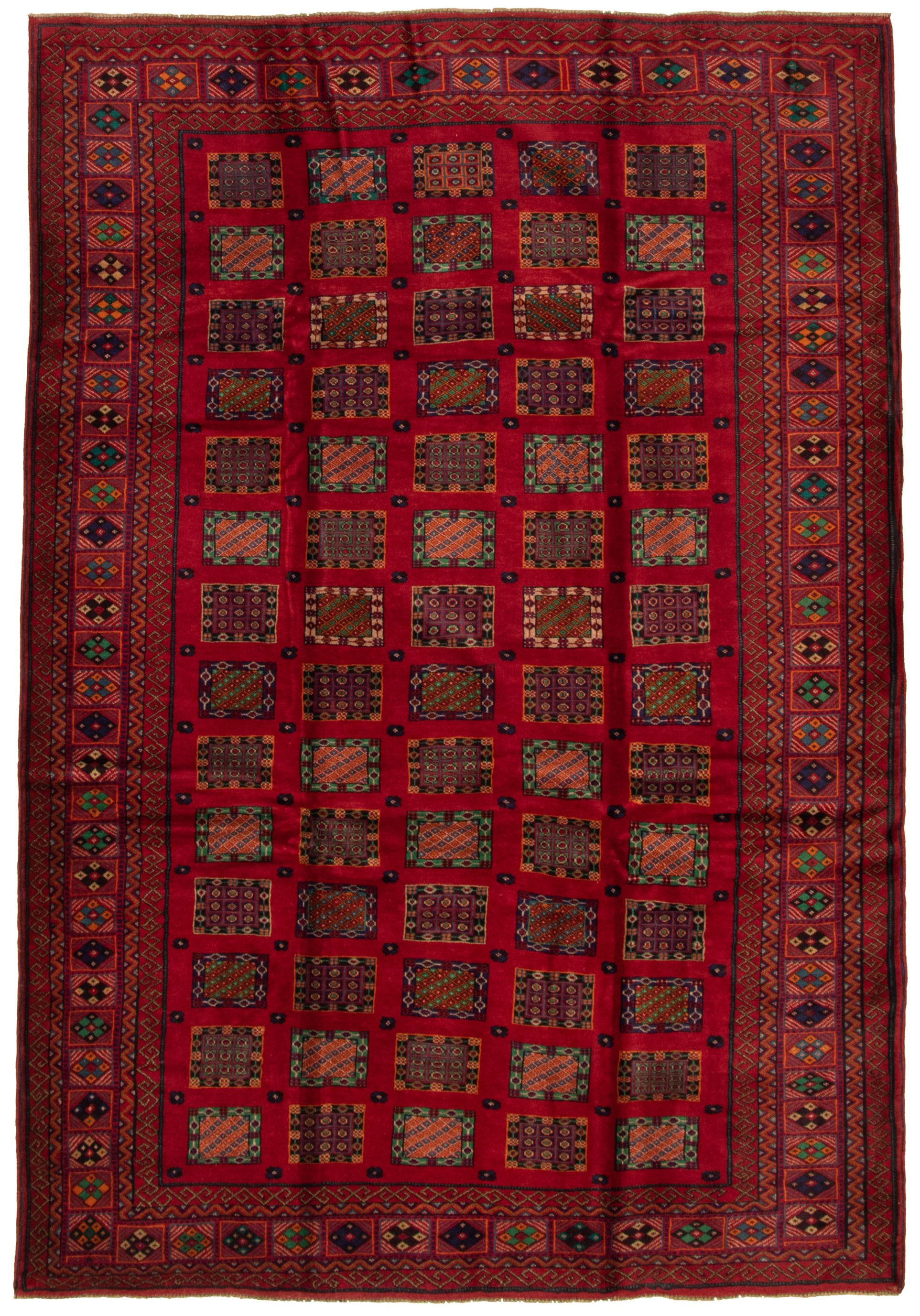 Hand-knotted Rizbaft Red Wool Rug 6'4" x 9'6" Size: 6'4" x 9'6"  