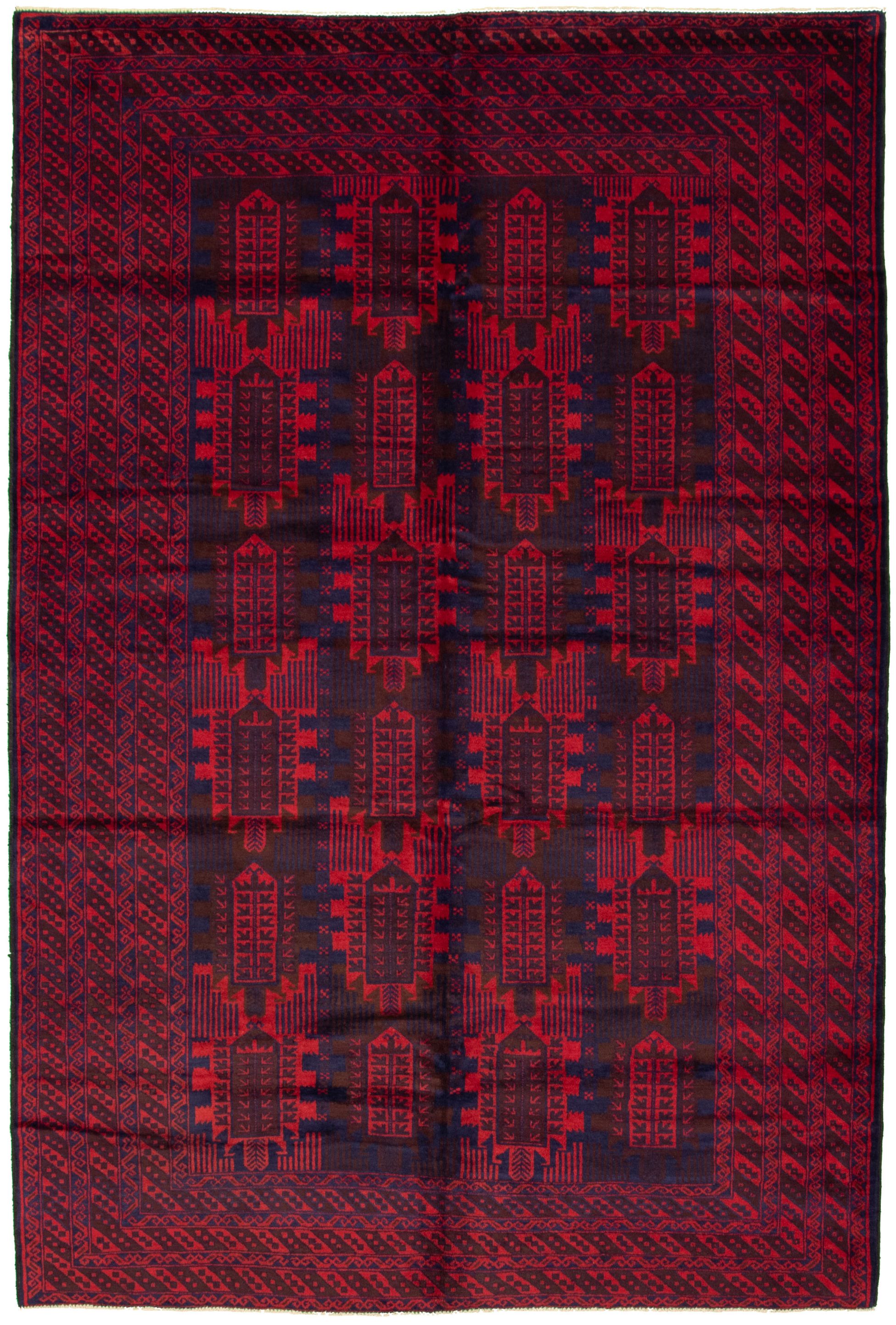 Hand-knotted Teimani Red Wool Rug 6'6" x 9'7" Size: 6'6" x 9'7"  