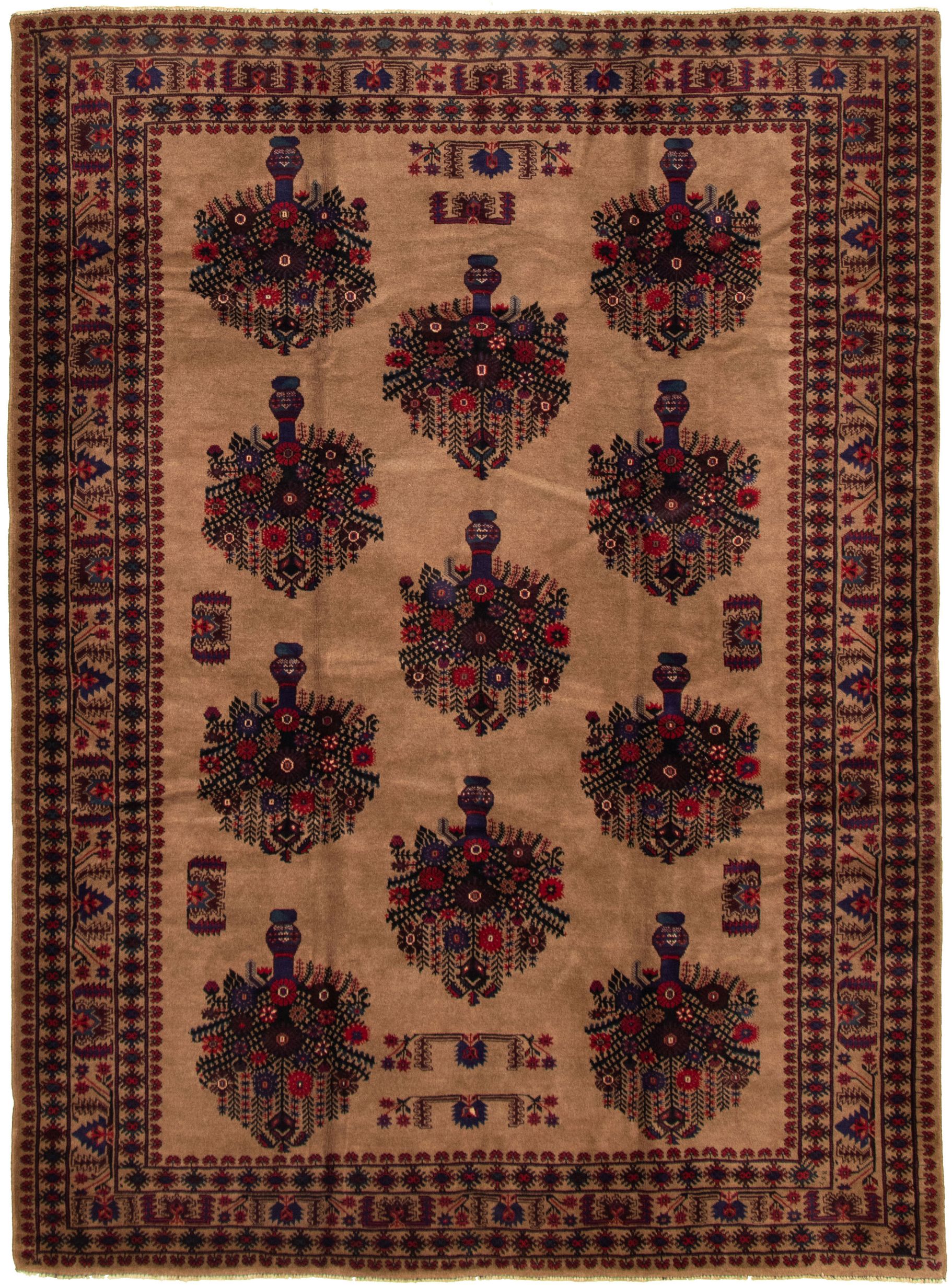 Hand-knotted Rizbaft Tan Wool Rug 6'11" x 9'7" Size: 6'11" x 9'7"  