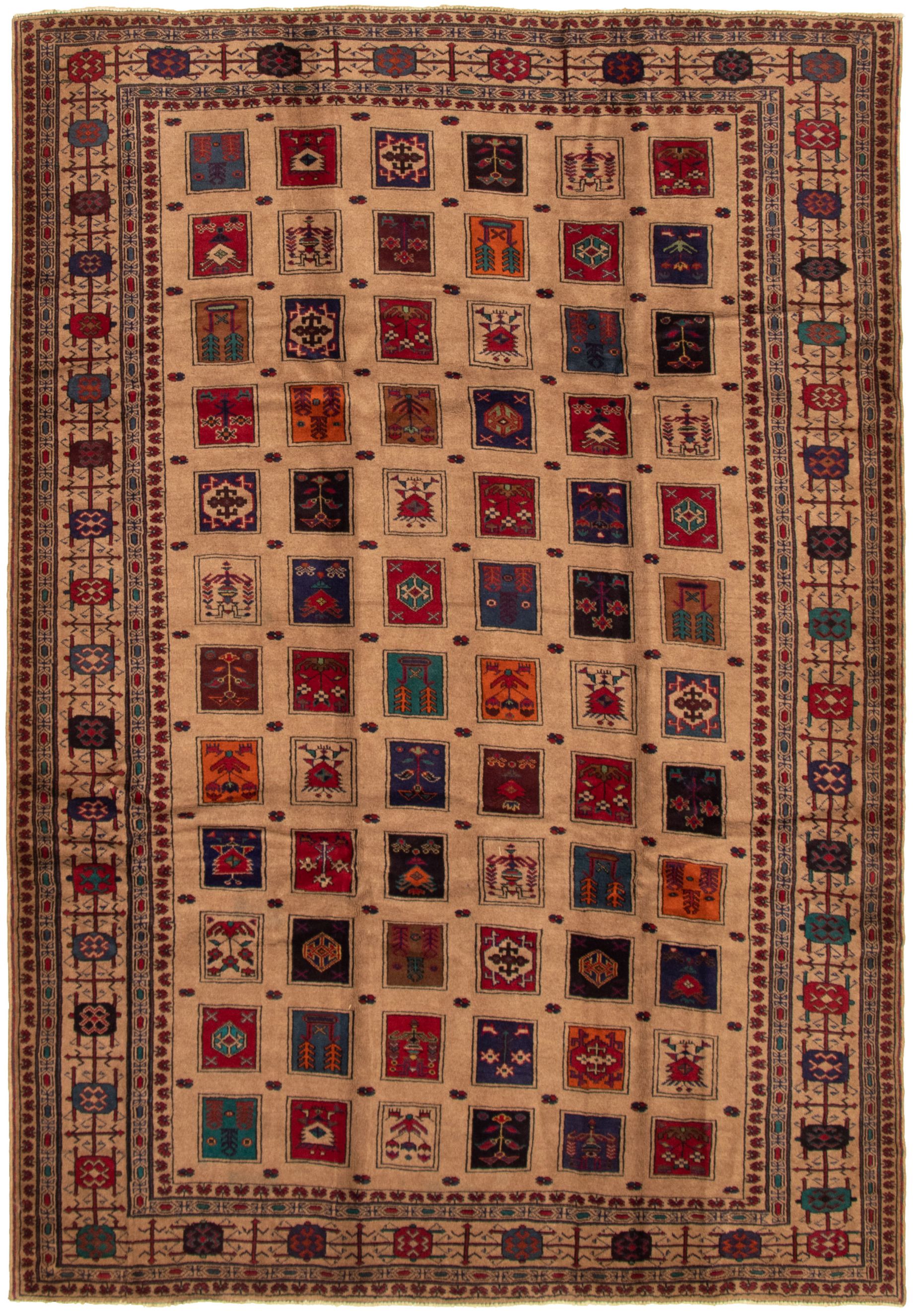 Hand-knotted Rizbaft Tan Wool Rug 6'11" x 10'1" Size: 6'11" x 10'1"  