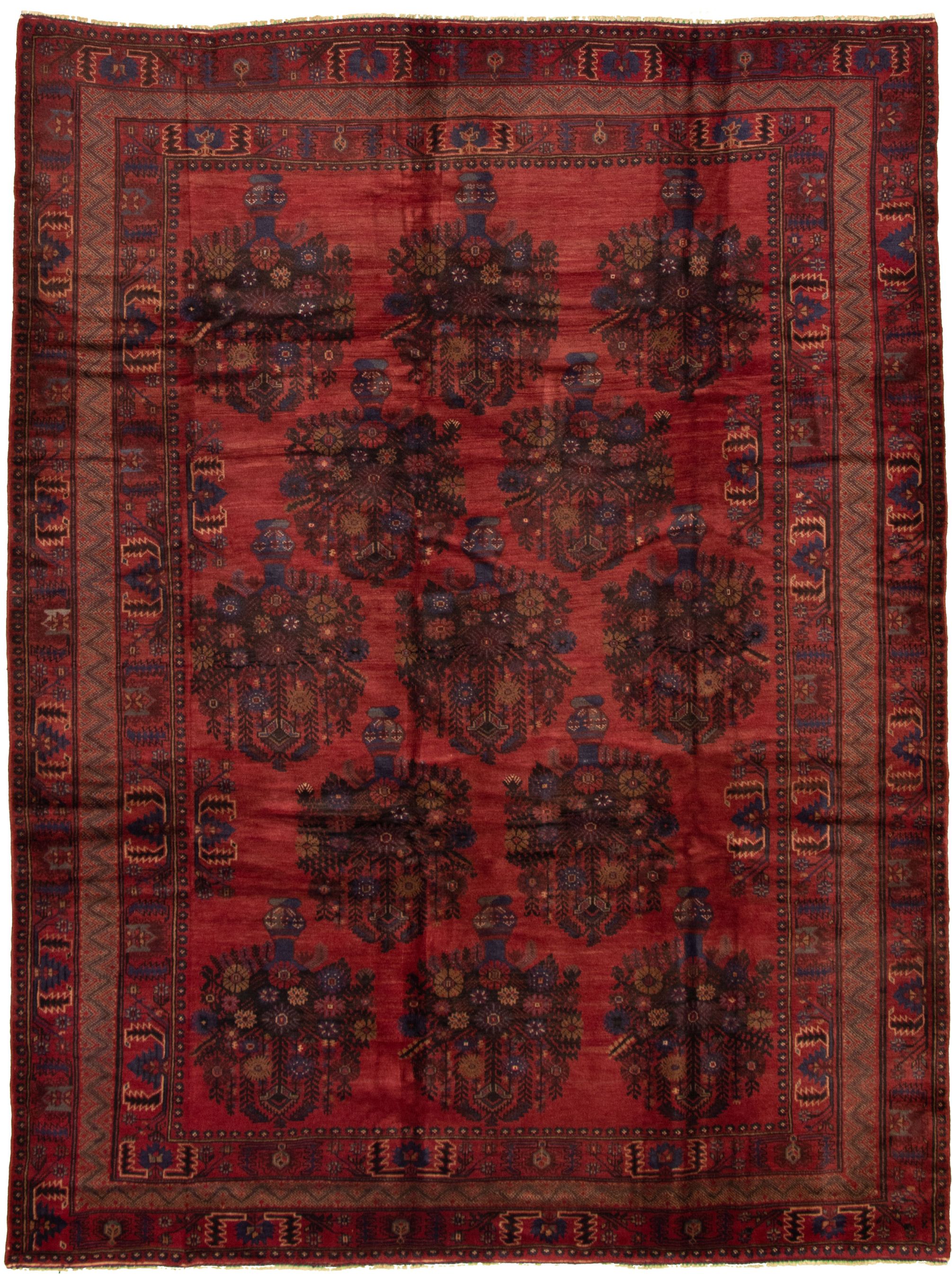 Hand-knotted Rizbaft Dark Red Wool Rug 7'3" x 9'7" Size: 7'3" x 9'7"  