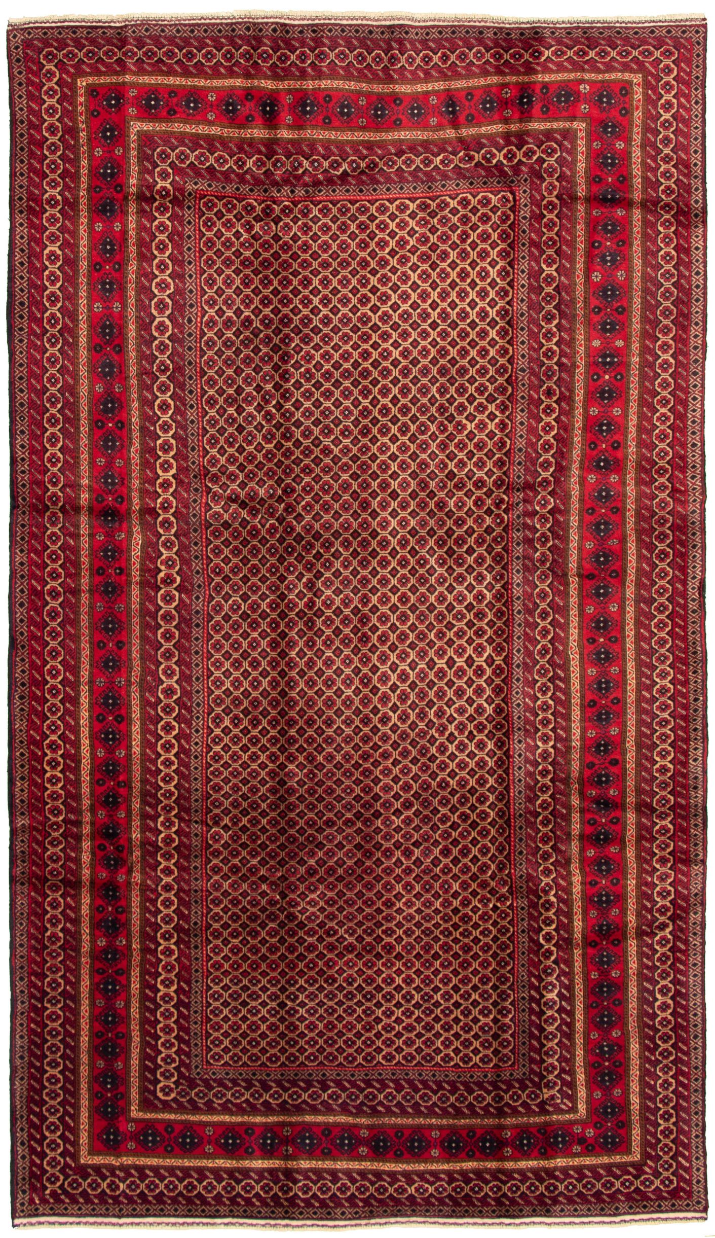 Hand-knotted Rizbaft Red Wool Rug 6'9" x 11'0" Size: 6'9" x 11'0"  