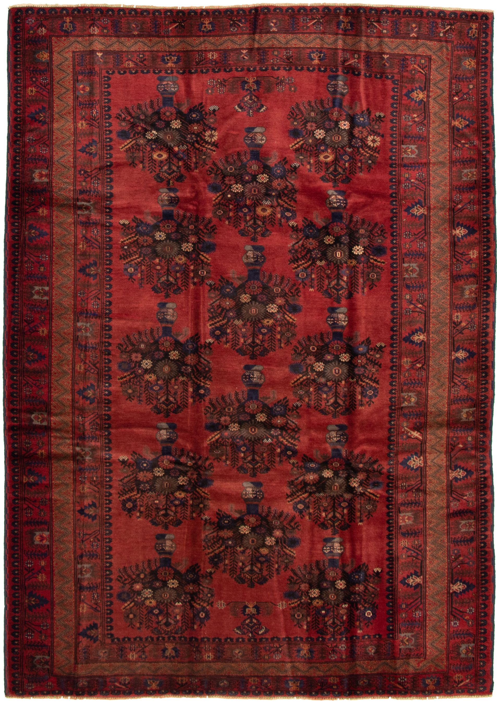 Hand-knotted Rizbaft Red Wool Rug 6'7" x 9'7" Size: 6'7" x 9'7"  