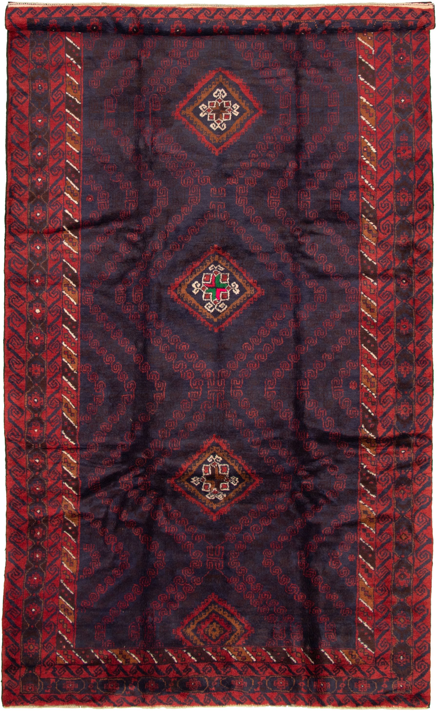 Hand-knotted Teimani Dark Navy Wool Rug 6'9" x 12'2" Size: 6'9" x 12'2"  