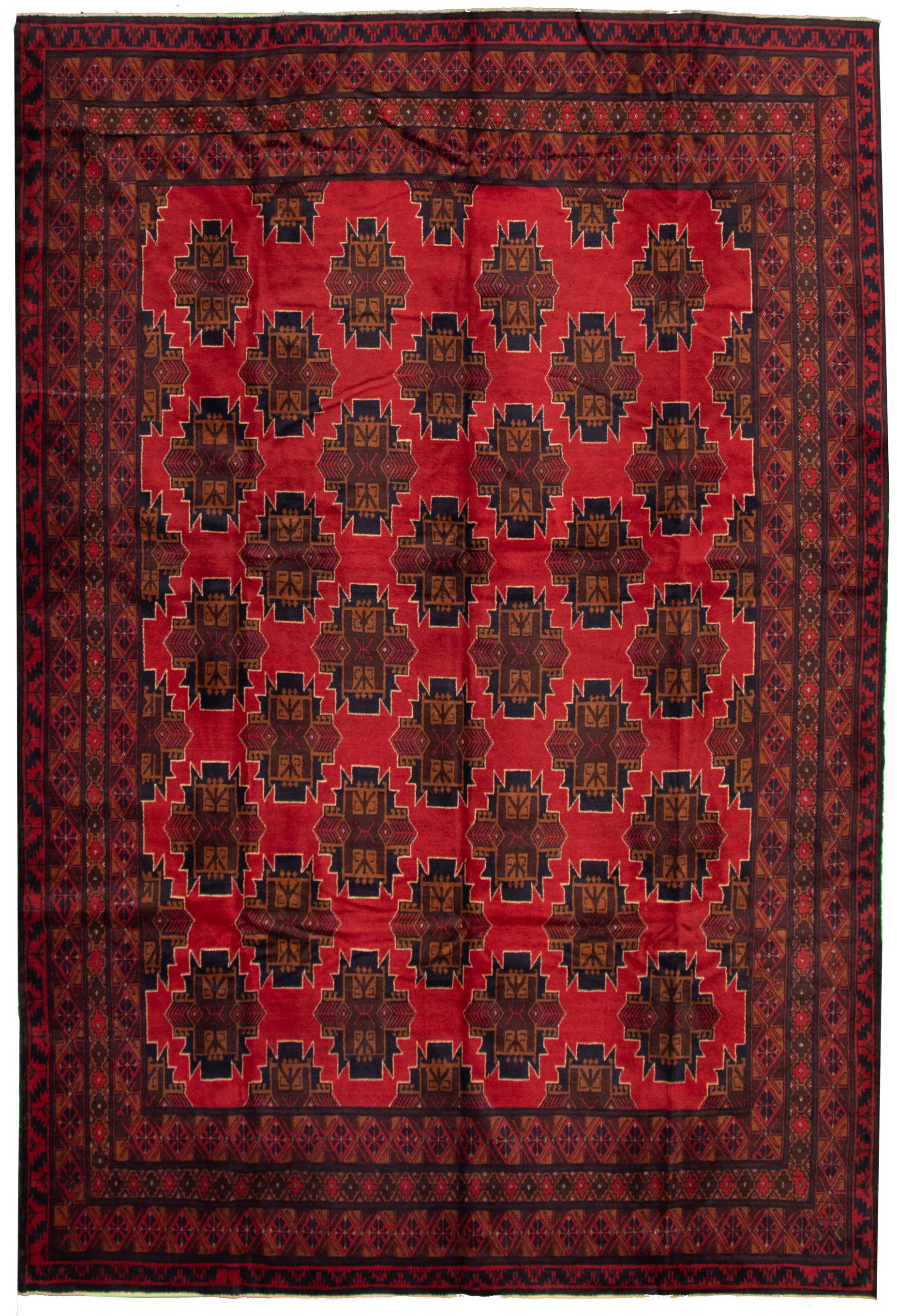 Hand-knotted Teimani Red Wool Rug 8'1" x 12'1" Size: 8'1" x 12'1"  