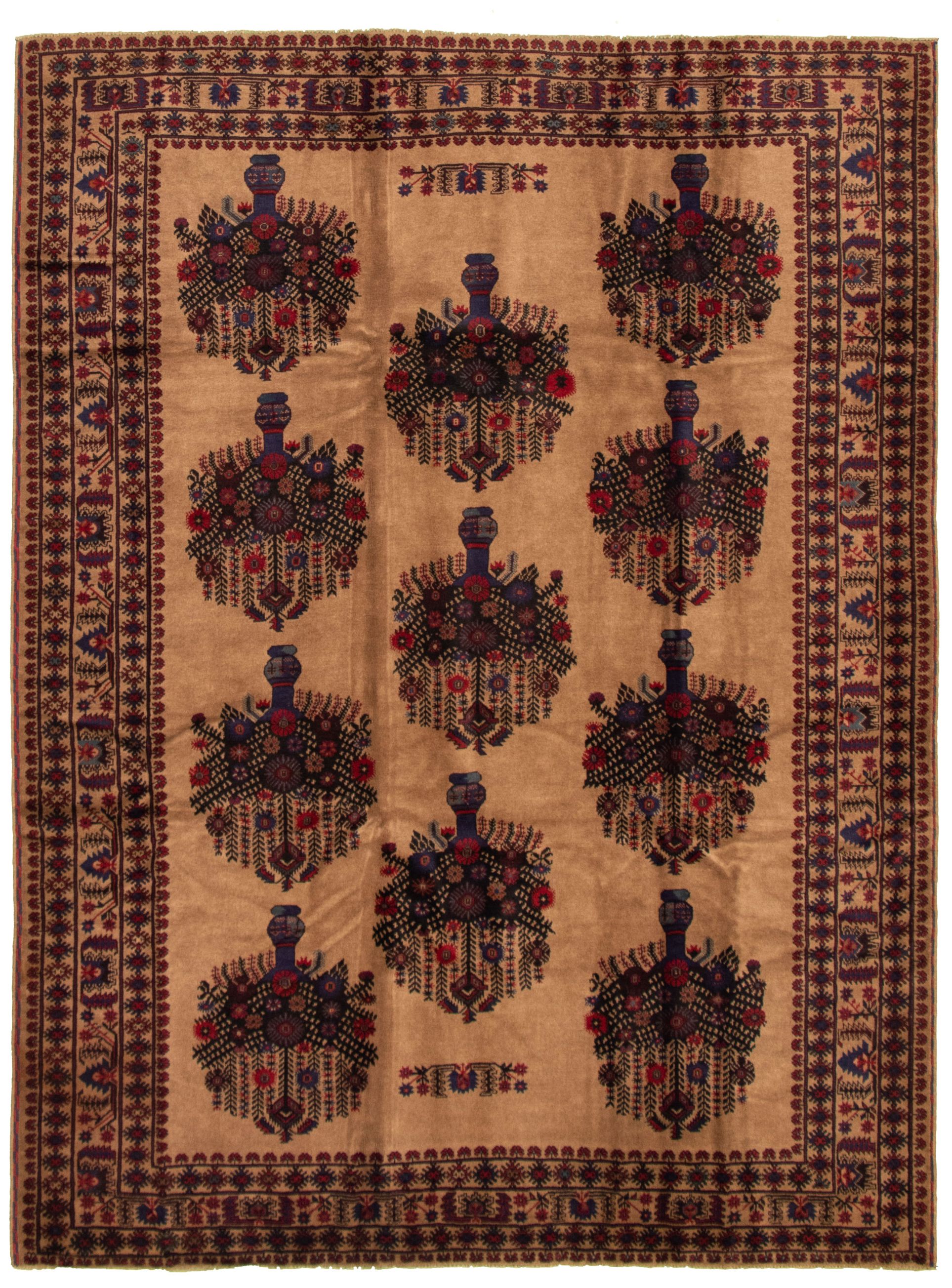 Hand-knotted Rizbaft Tan Wool Rug 6'7" x 9'3" Size: 6'7" x 9'3"  