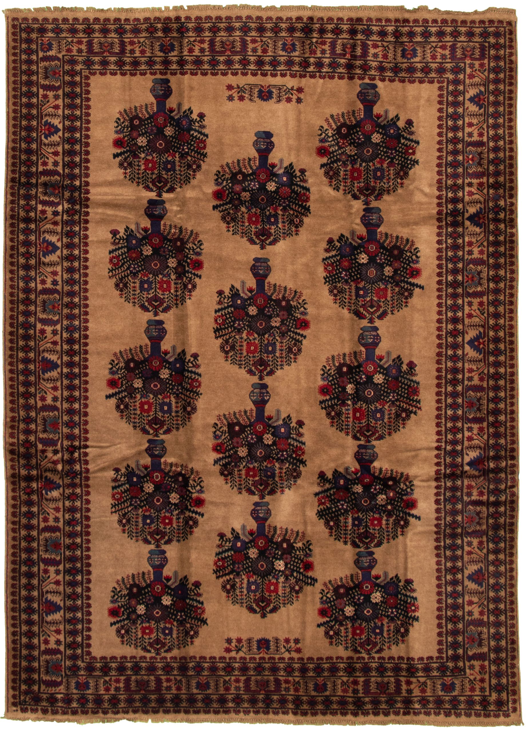 Hand-knotted Rizbaft Tan Wool Rug 6'7" x 9'7" Size: 6'7" x 9'7"  