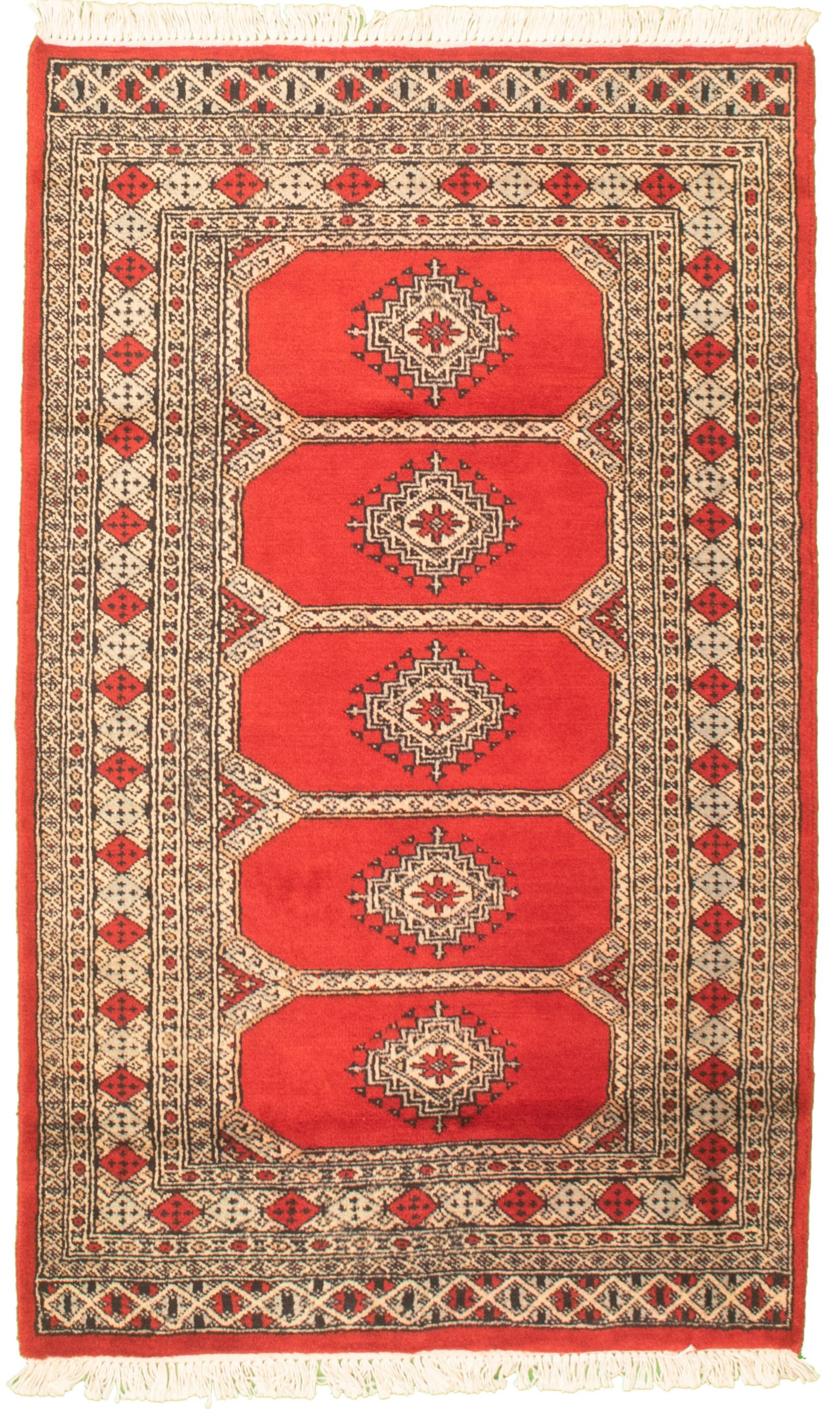 Hand-knotted Finest Peshawar Bokhara Red Wool Rug 3'0" x 5'1"  Size: 3'0" x 5'1"  